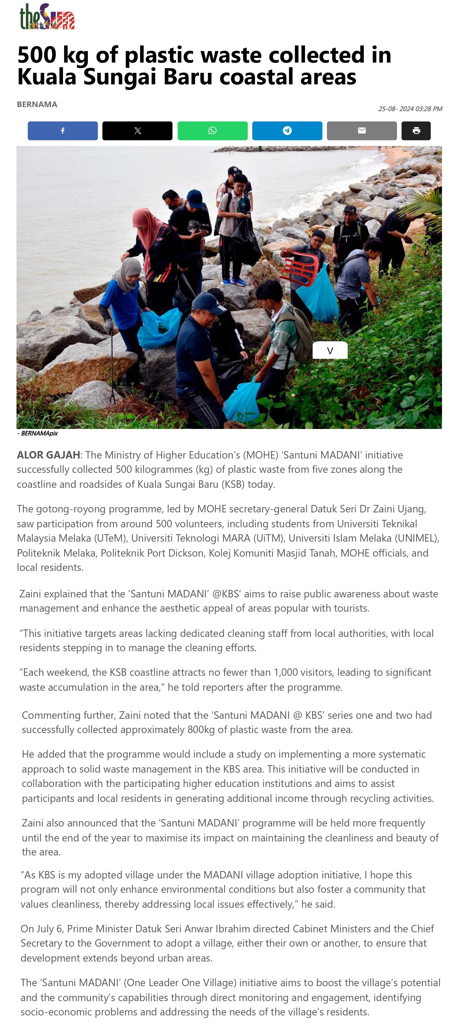 500kg Of Plastic Waste Collected In Kuala Sungai Baru Coastal Areas