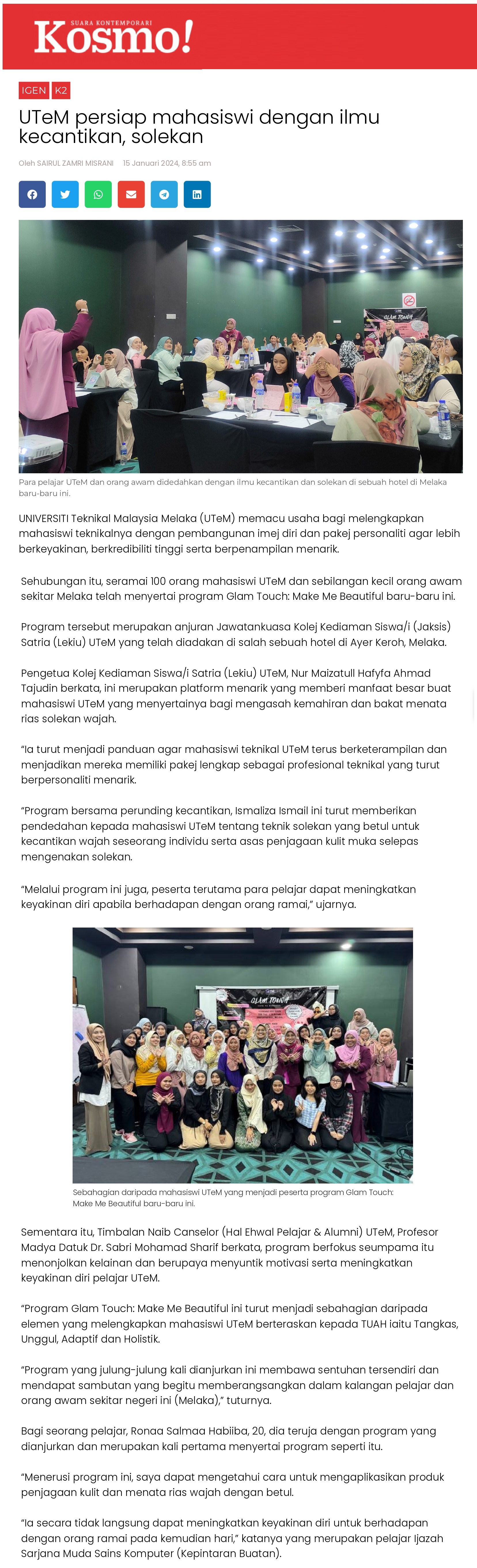 UTeM persiap mahasiswi dengan ilmu kecantikan, solekan