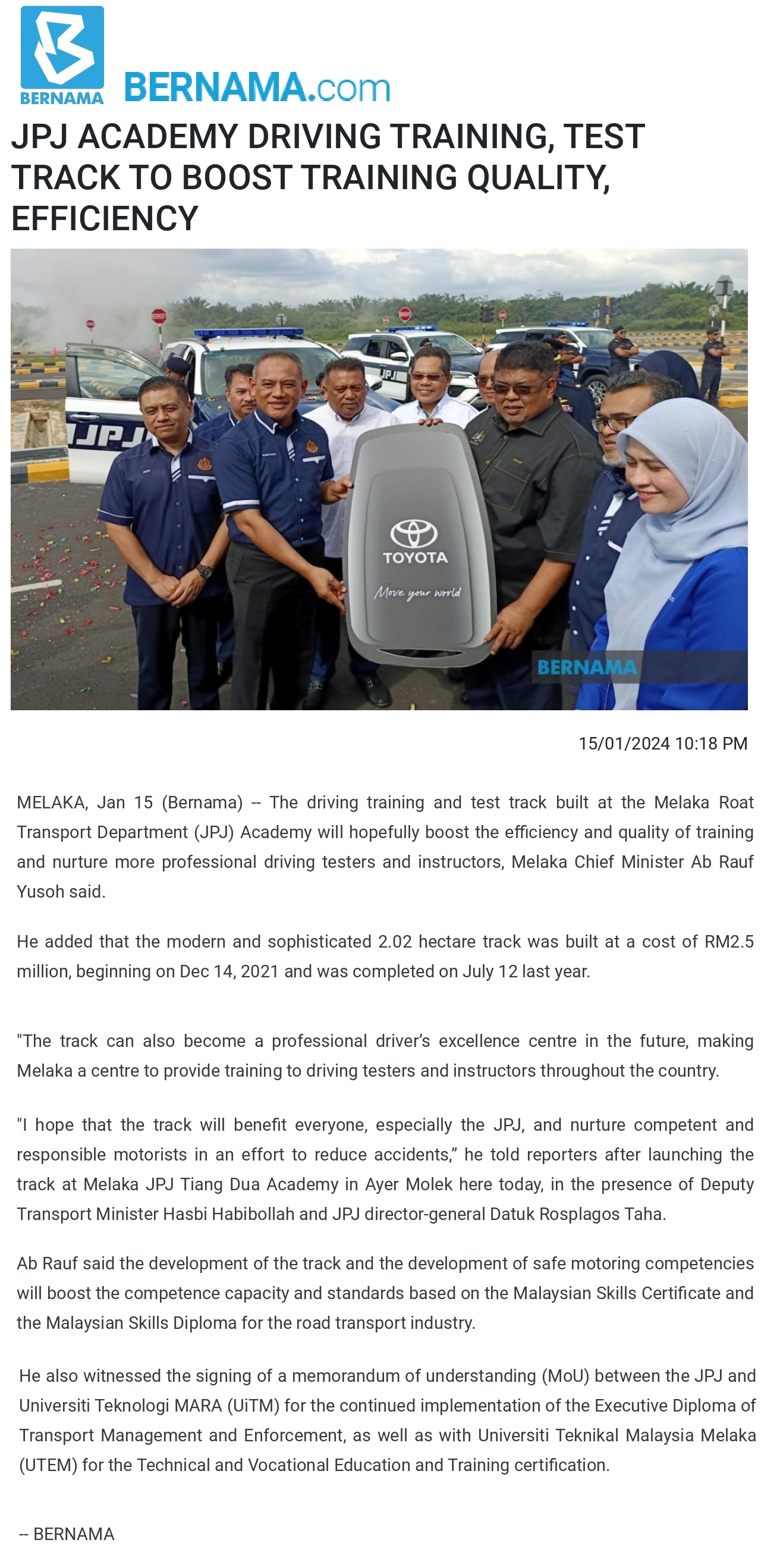 JPJ ACADEMY DRIVING TRAINING, TEST TRACK TO BOOST TRAINING QUALITY, EFFICIENCY