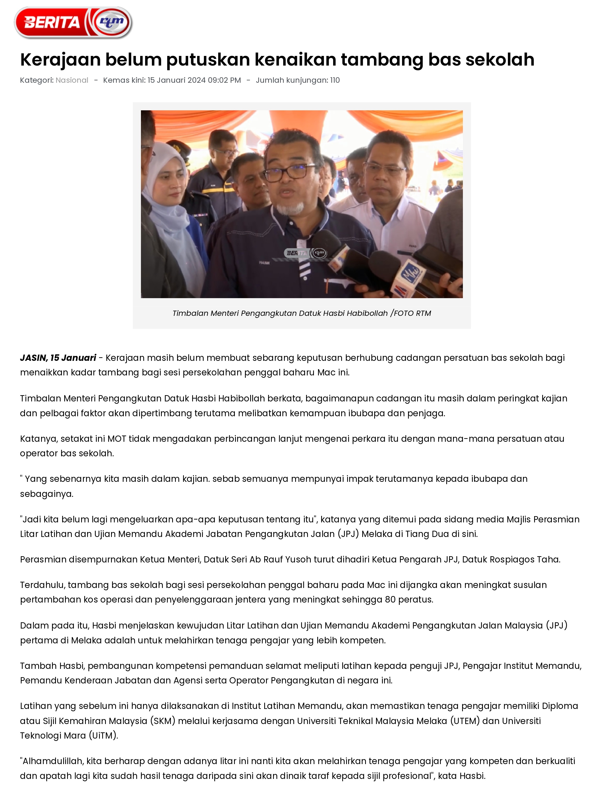 Kerajaan belum putuskan kenaikan tambang bas sekolah