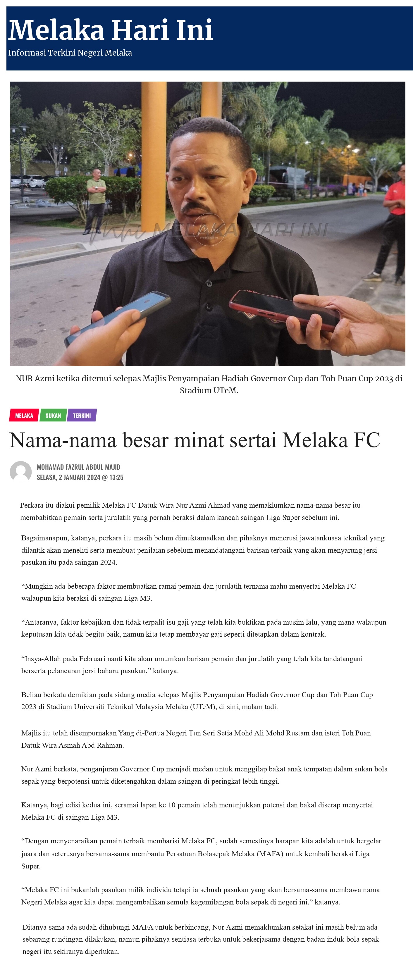 Nama-nama besar minat sertai Melaka FC