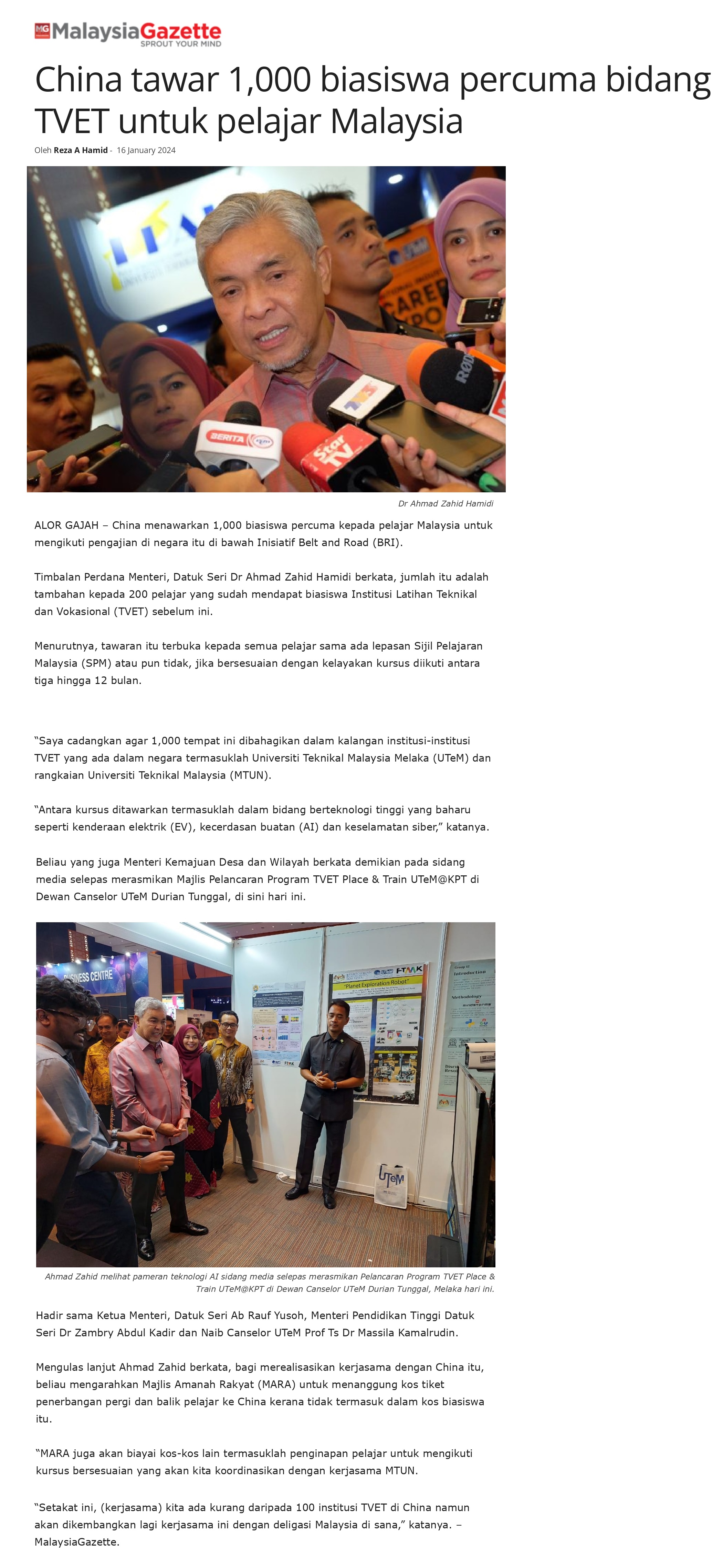 China tawar 1,000 biasiswa percuma bidang TVET untuk pelajar Malaysia