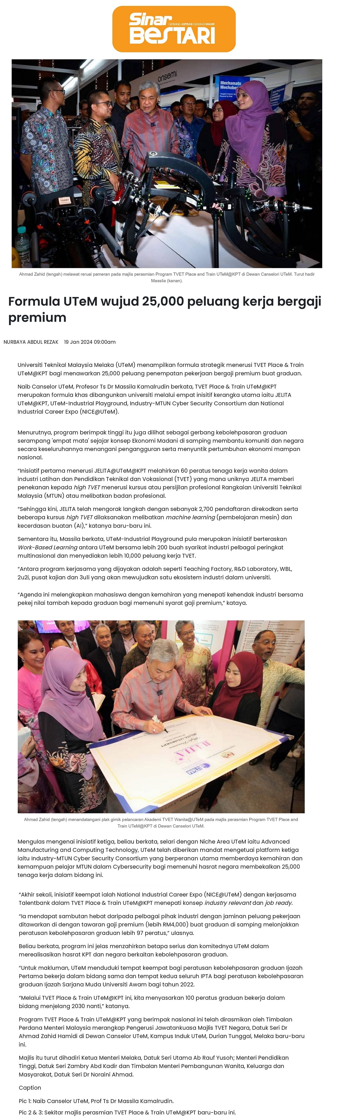 Formula UTeM wujud 25,000 peluang kerja bergaji premium