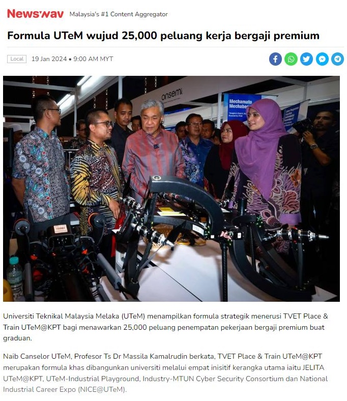 Formula UTeM wujud 25,000 peluang kerja bergaji premium