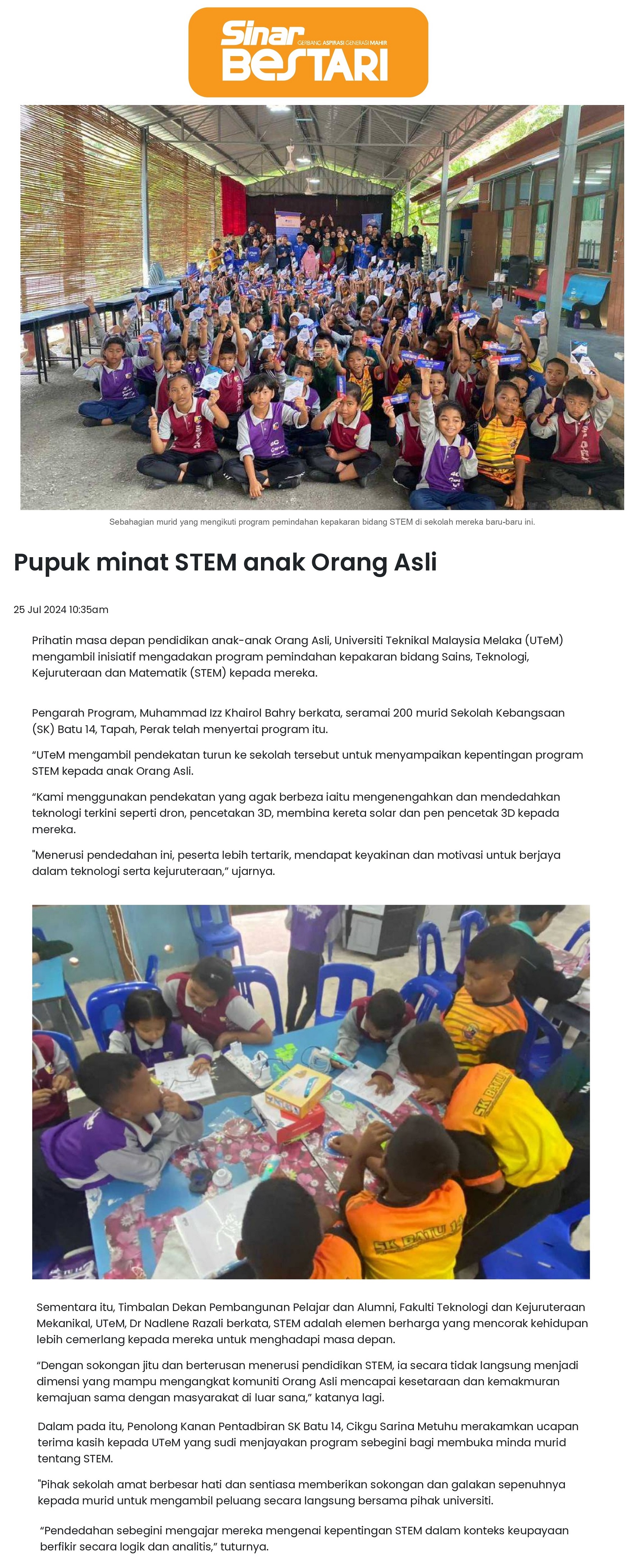 Pupuk minat STEM anak Orang Asli