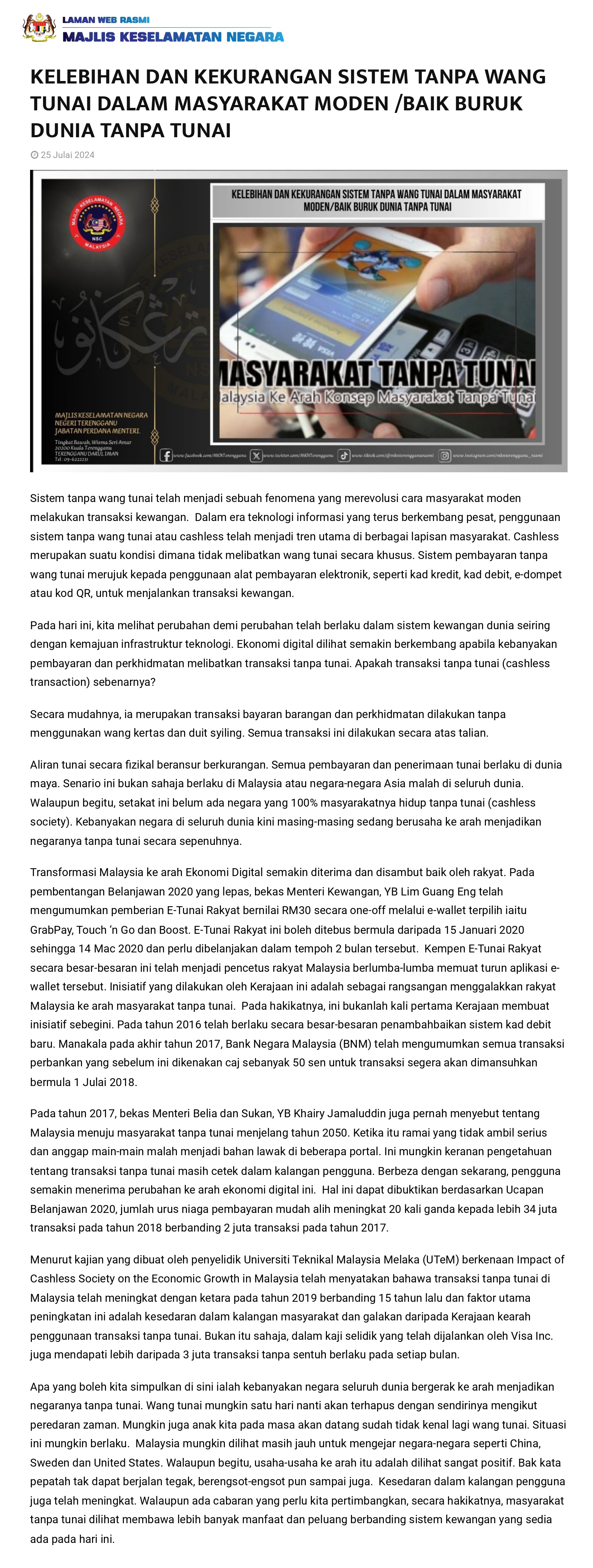 KELEBIHAN DAN KEKURANGAN SISTEM TANPA WANG TUNAI DALAM MASYARAKAT MODEN /BAIK BURUK DUNIA TANPA TUNAI