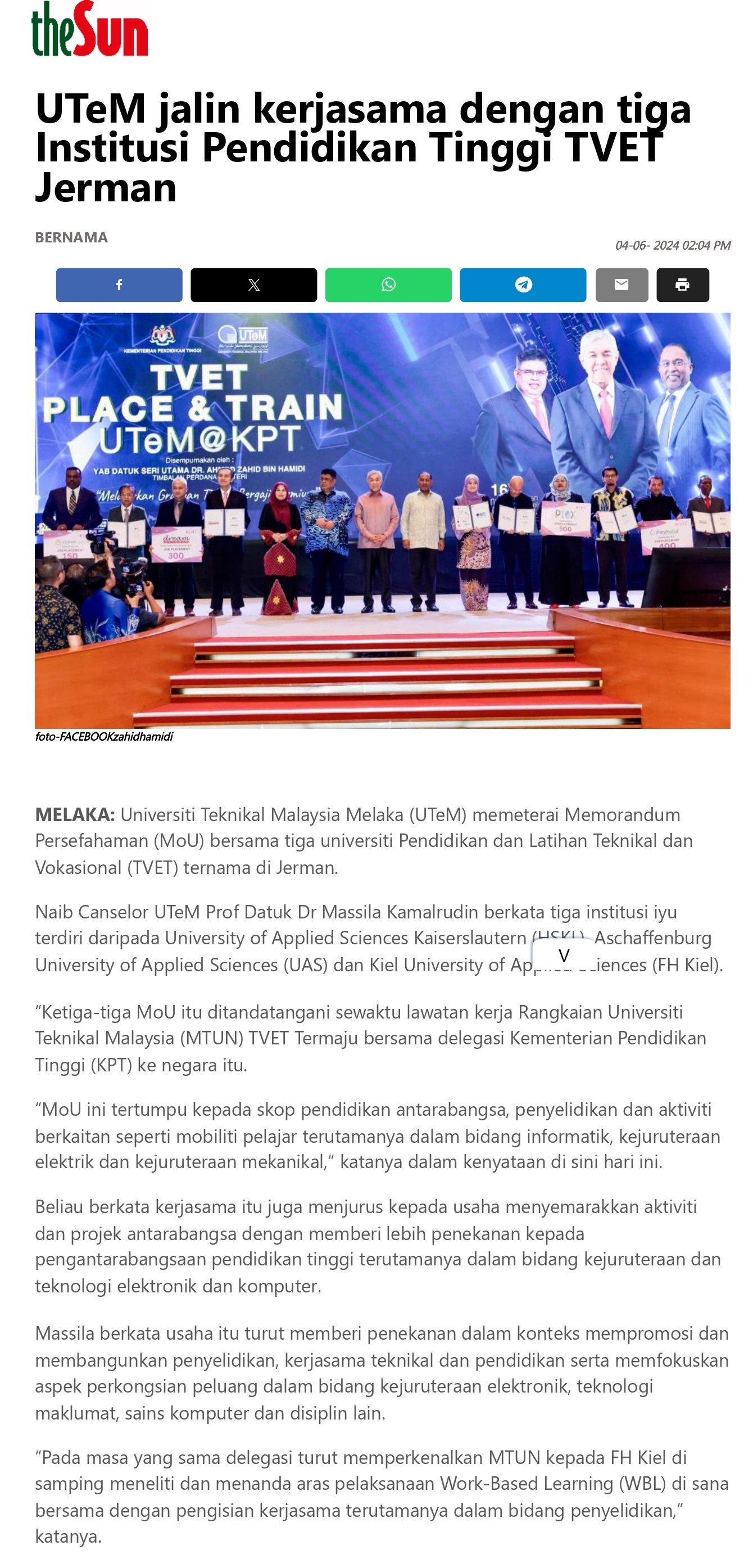 UTeM jalin kerjasama dengan tiga Institusi Pendidikan Tinggi TVET Jerman