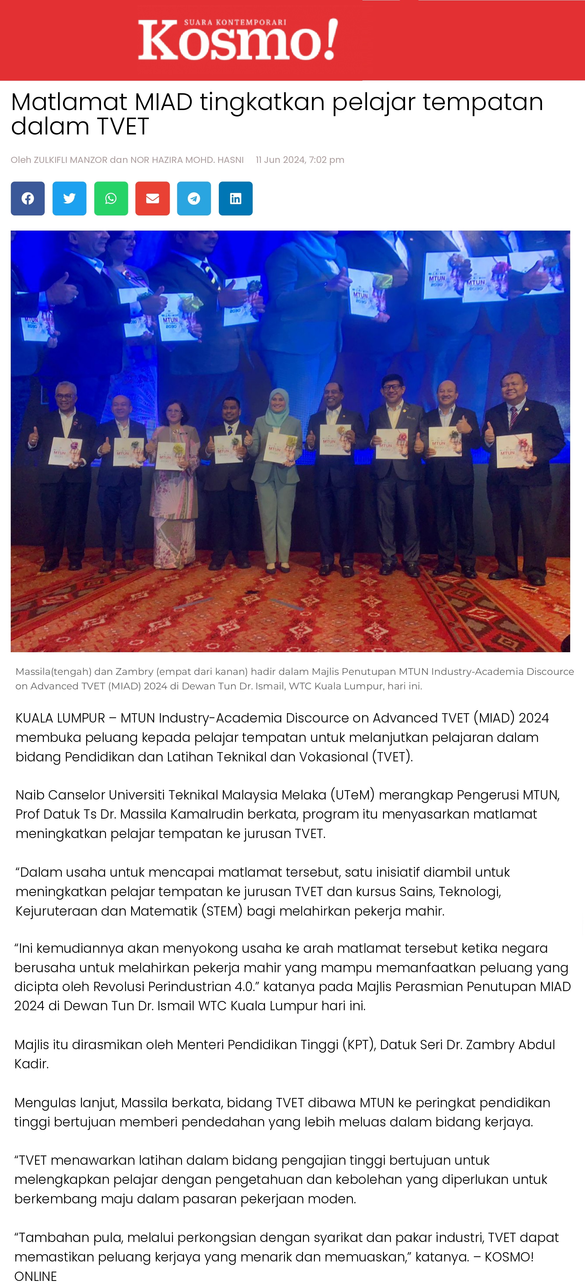 Matlamat MIAD tingkatkan pelajar tempatan dalam TVET