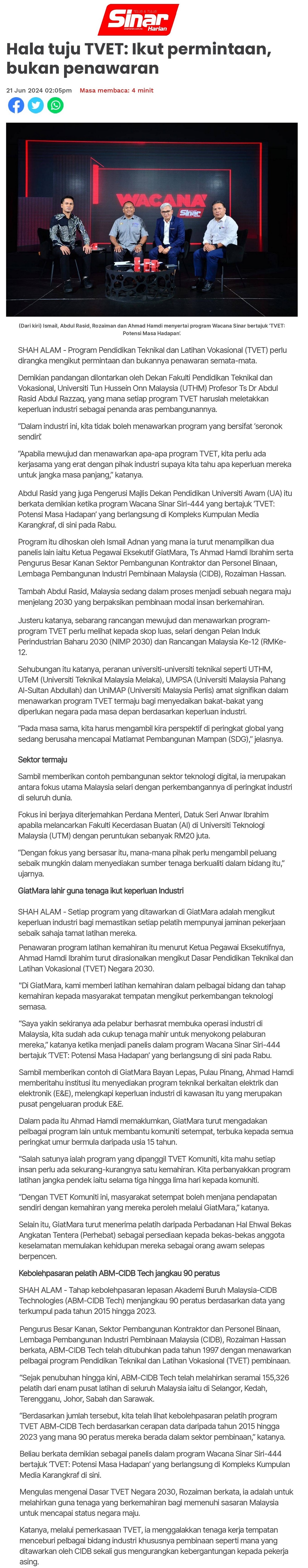Hala tuju TVET: Ikut permintaan, bukan penawaran