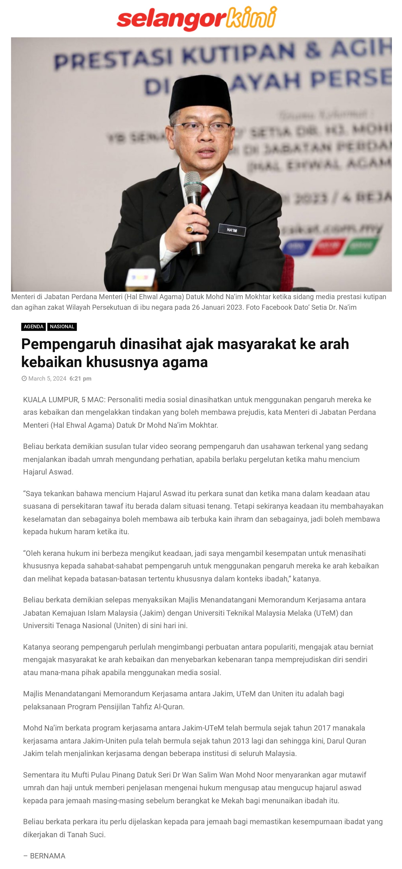 Pempengaruh dinasihat ajak masyarakat ke arah kebaikan khususnya agama