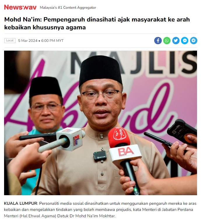 Mohd Na’im: Pempengaruh dinasihati ajak masyarakat ke arah kebaikan khususnya agama