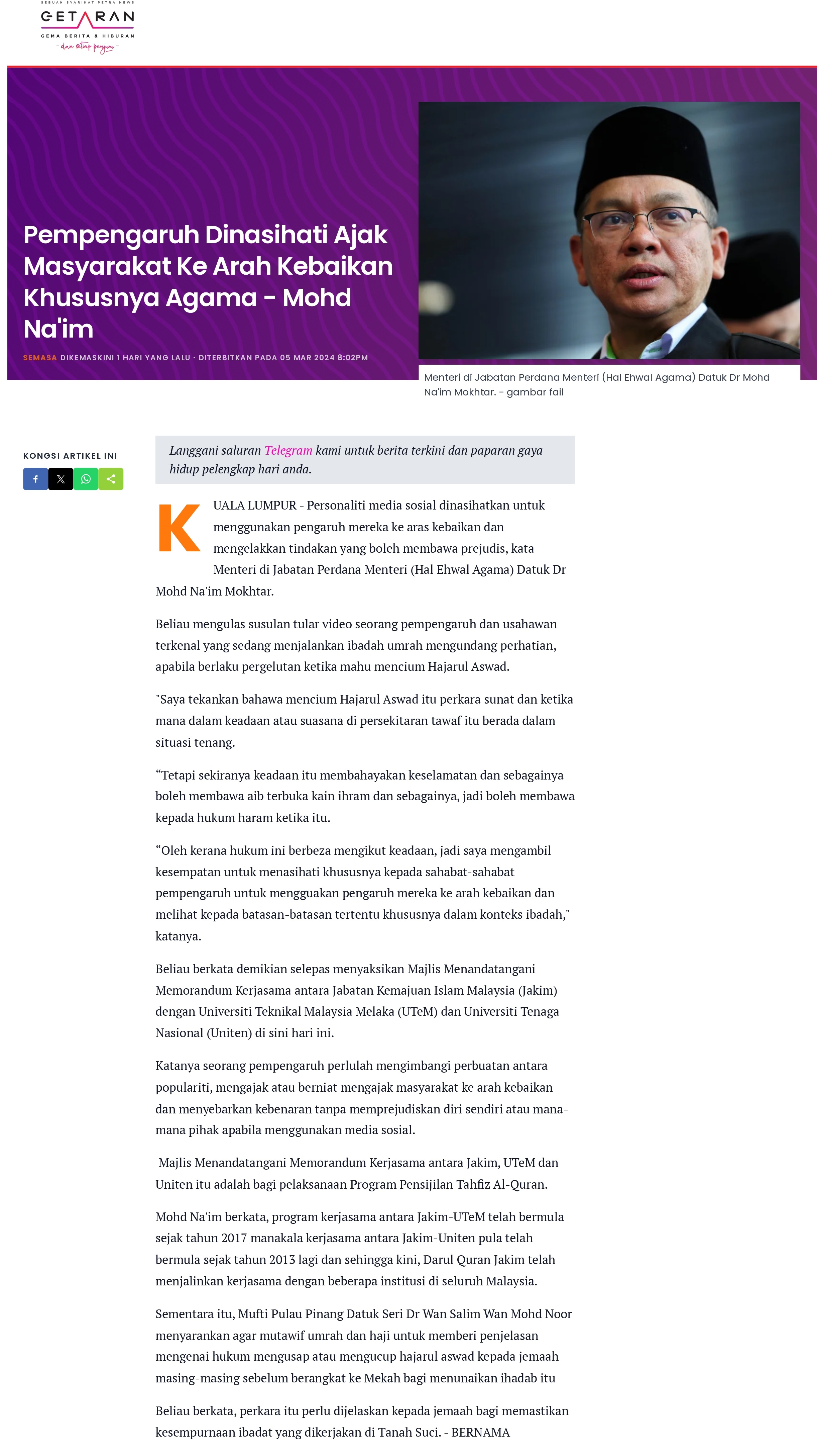 Pempengaruh Dinasihati Ajak Masyarakat Ke Arah Kebaikan Khususnya Agama - Mohd Na'im