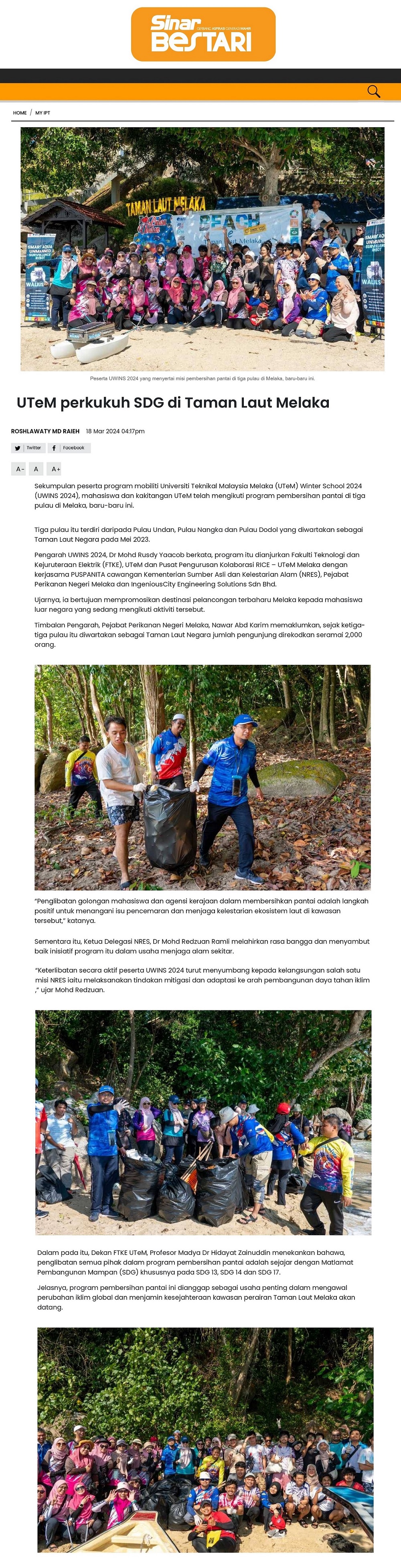 UTeM perkukuh SDG di Taman Laut Melaka