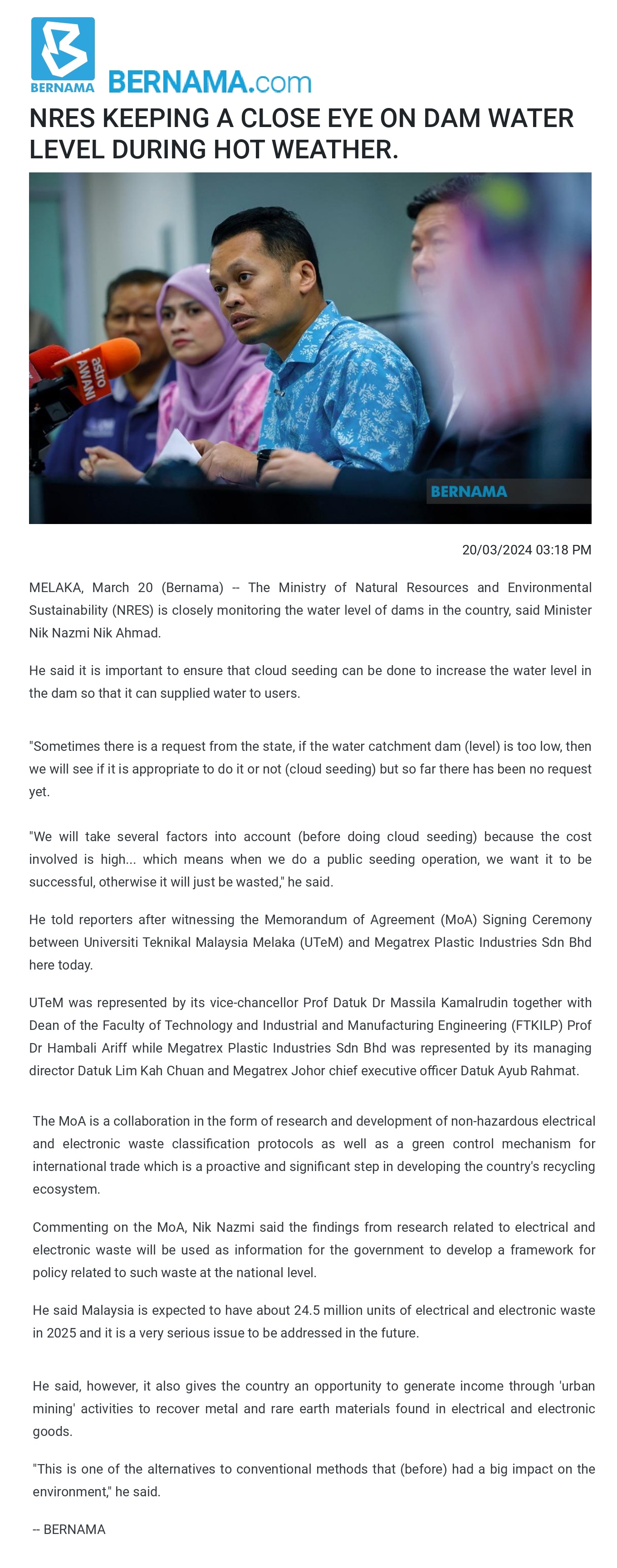 NRES KEEPING A CLOSE EYE ON DAM WATER LEVEL DURING HOT WEATHER