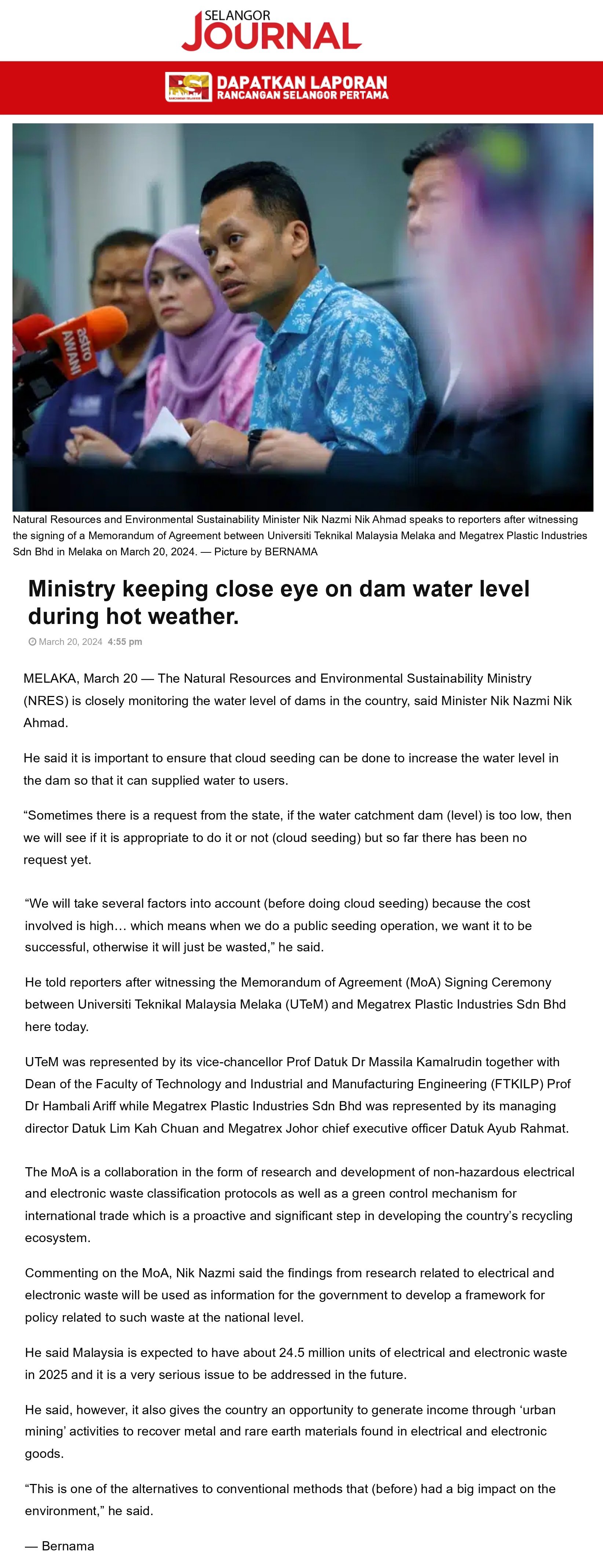 Ministry keeping close eye on dam water level during hot weather