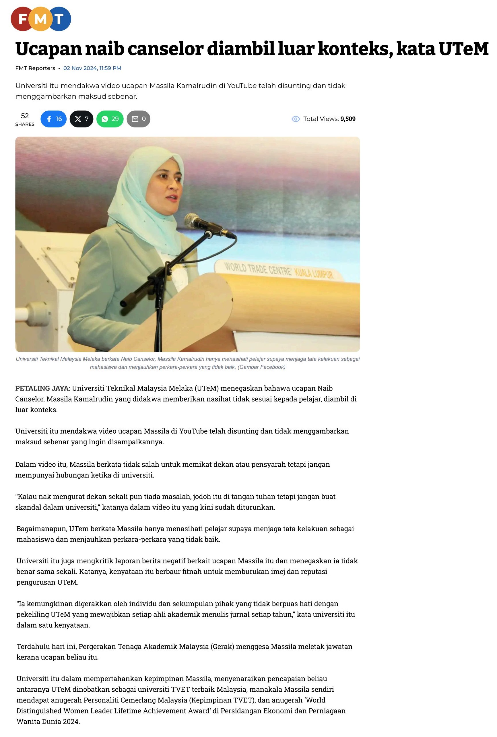 Ucapan naib canselor diambil luar konteks, kata UTeM