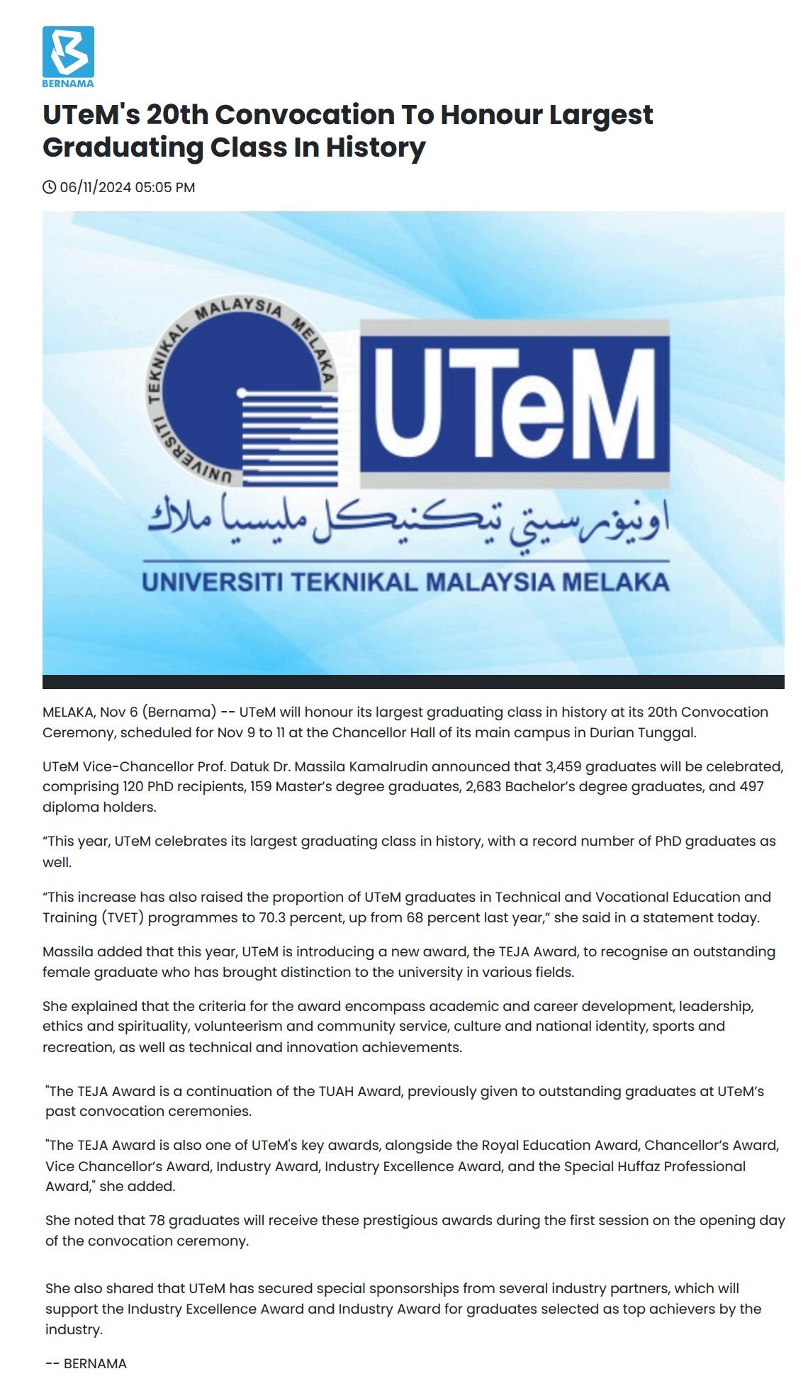 UTeM's 20th Convocation To Honour Largest Graduating Class In History