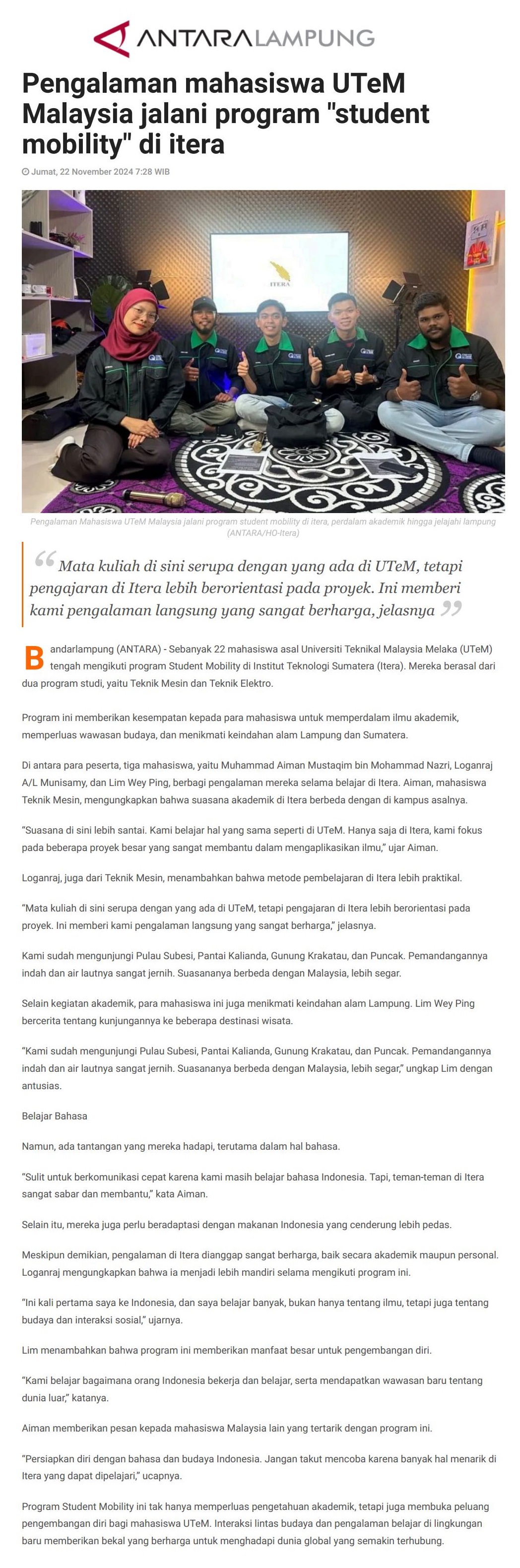 685 Pengalaman mahasiswa UTeM Malaysia jalani program 