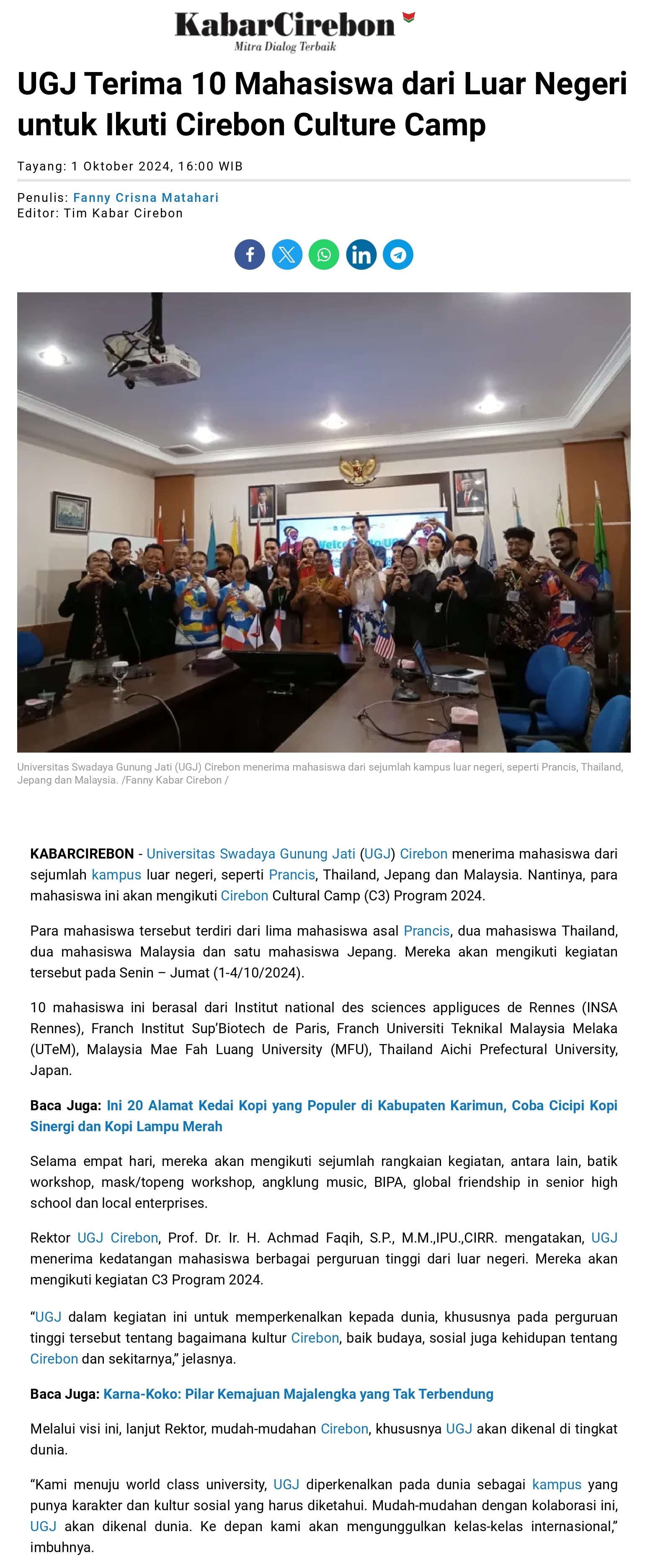 UGJ Terima 10 Mahasiswa dari Luar Negeri untuk Ikuti Cirebon Culture Camp
