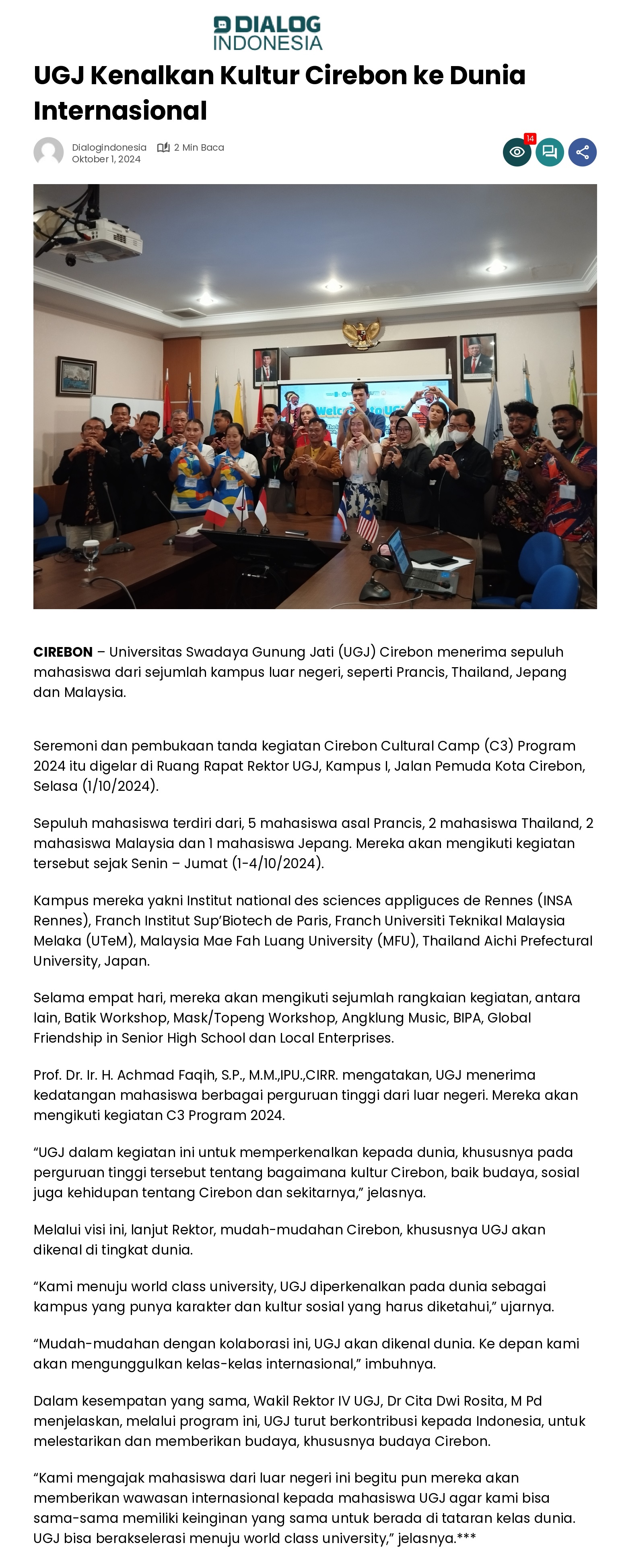 UGJ Kenalkan Kultur Cirebon ke Dunia Internasional