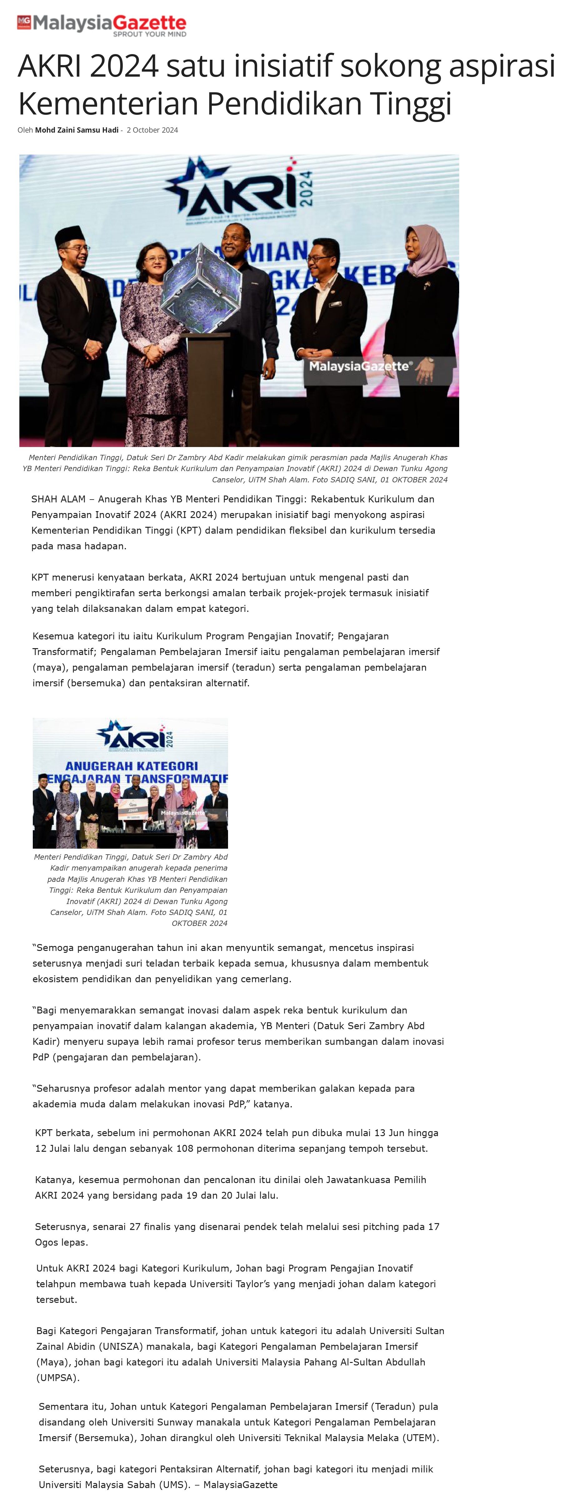 AKRI 2024 satu inisiatif sokong aspirasi Kementerian Pendidikan Tinggi