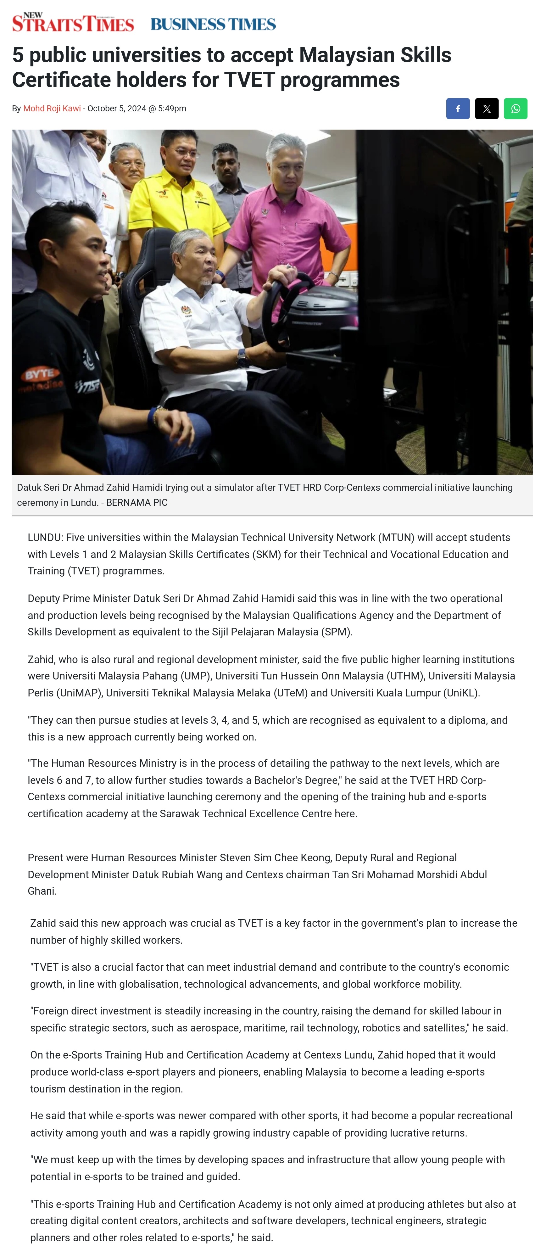 5 public universities to accept Malaysian Skills Certificate holders for TVET programmes