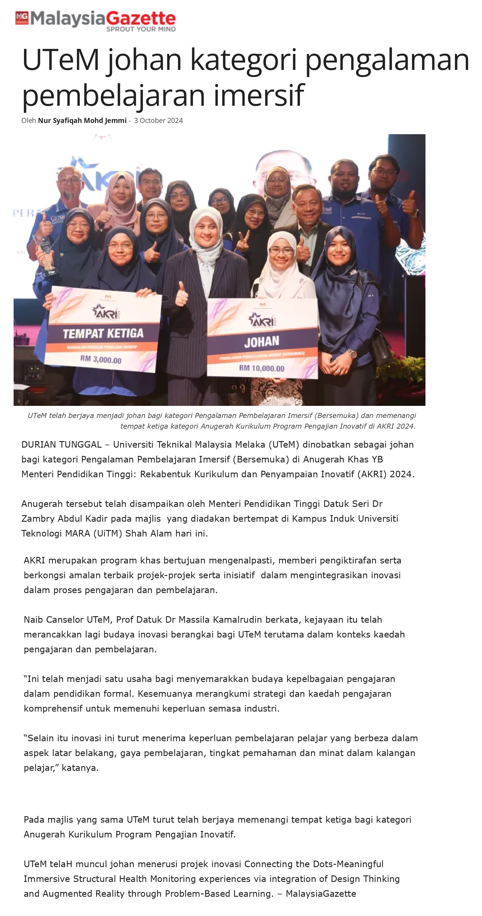 UTeM Johan Kategori Pengalaman Pembelajaran Imersif