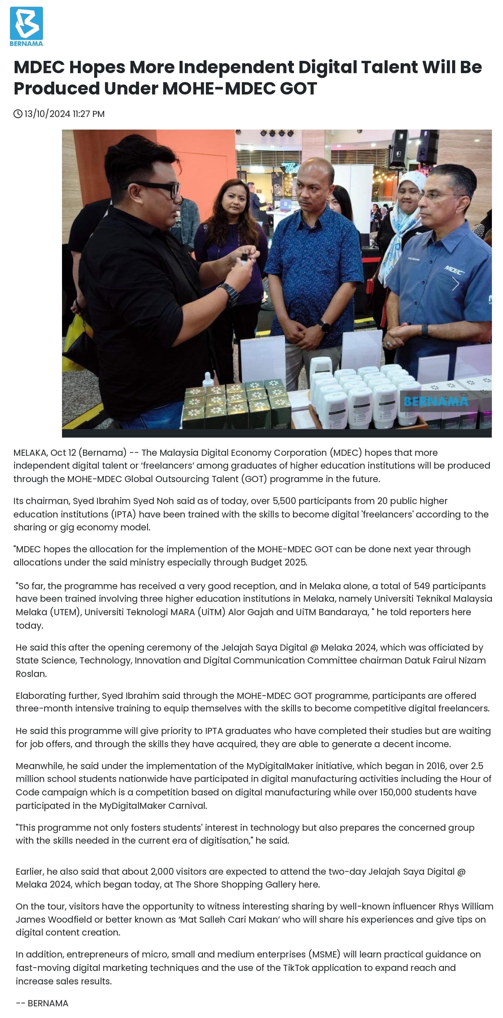 MDEC Hopes More Independent Digital Talent Will Be Produced Under MOHE-MDEC GOT