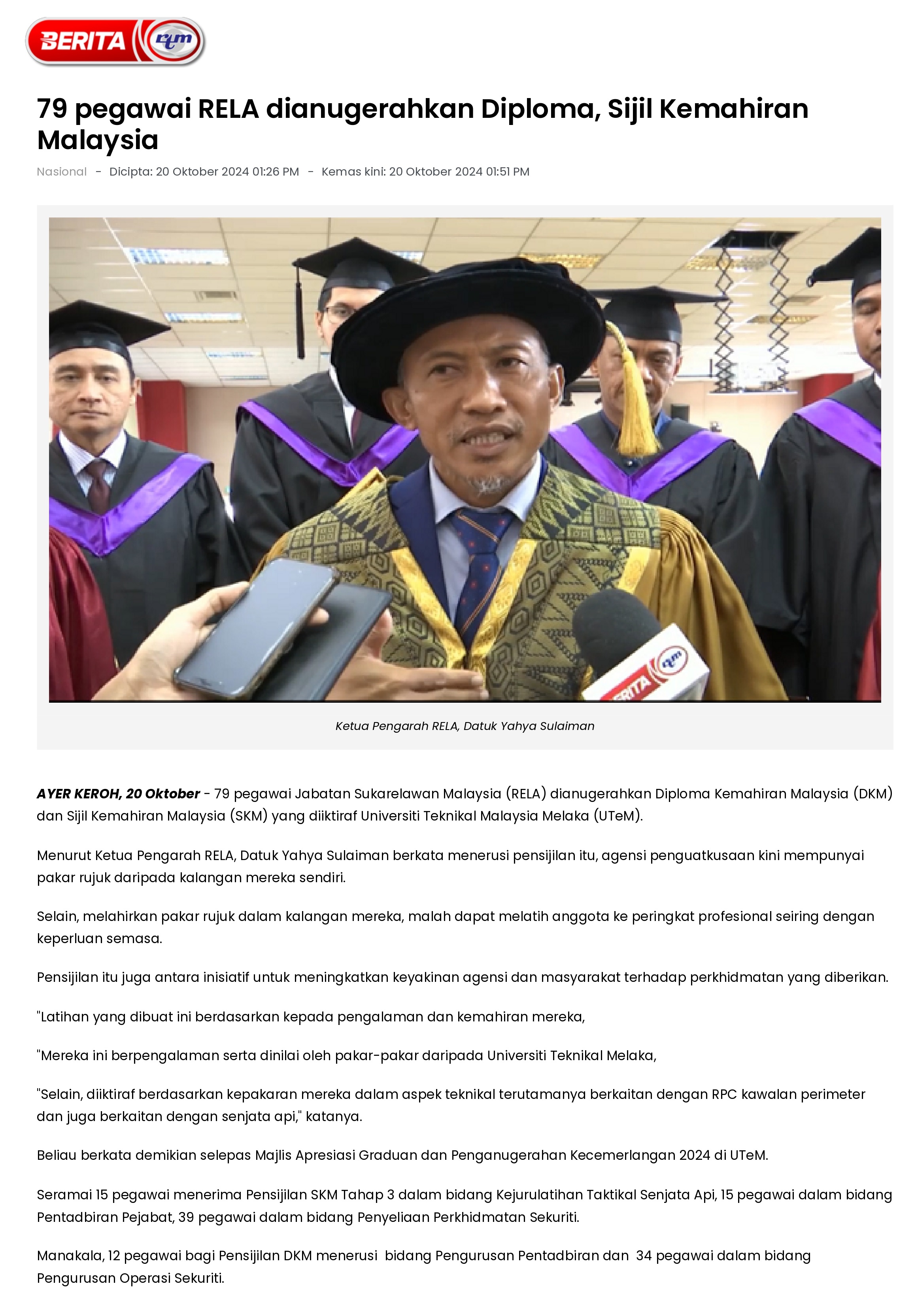 79 pegawai RELA dianugerahkan Diploma, Sijil Kemahiran Malaysia
