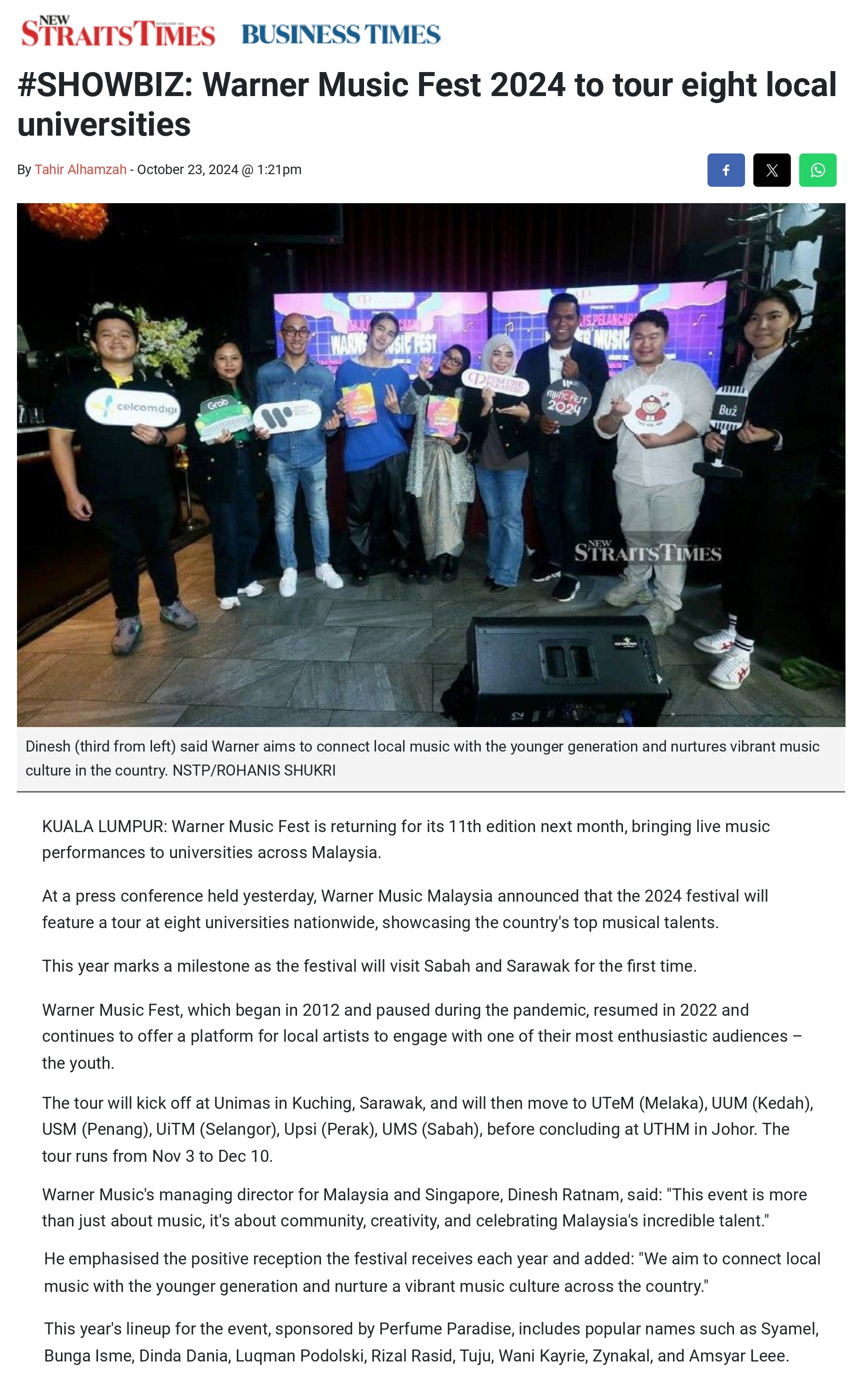 #SHOWBIZ: Warner Music Fest 2024 to tour eight local universities