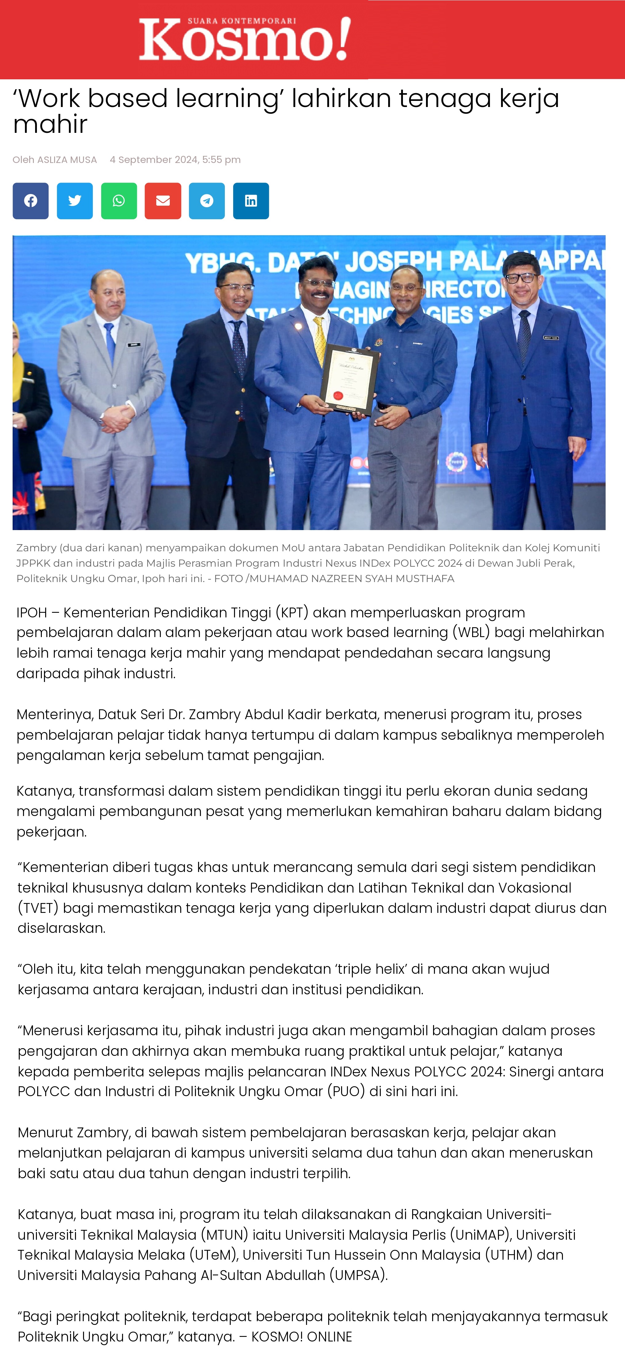 ‘Work based learning’ lahirkan tenaga kerja mahir