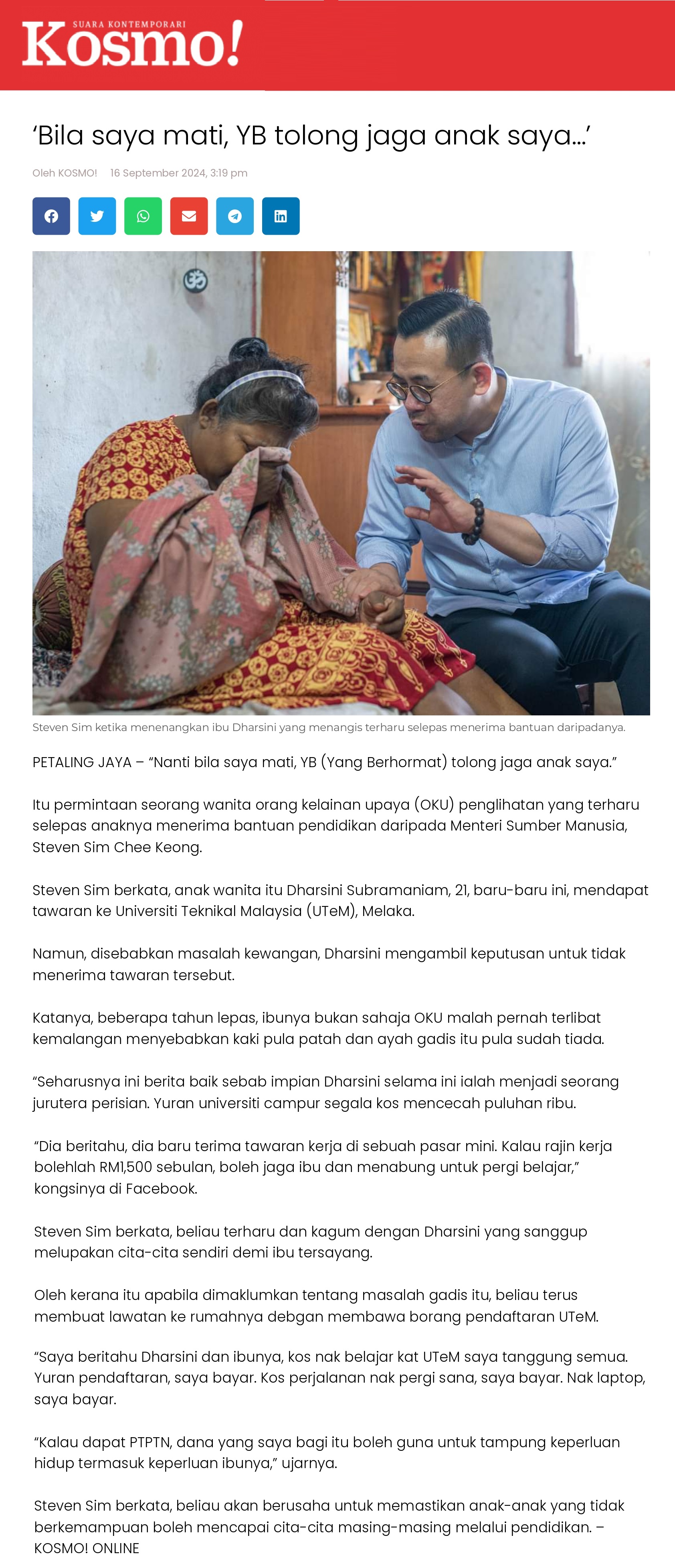 ‘Bila saya mati, YB tolong jaga anak saya…’