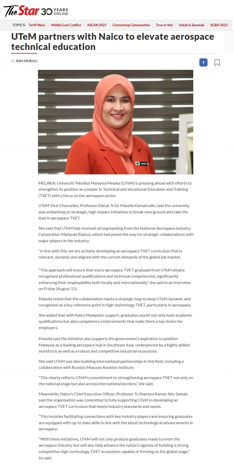 400 UTeM partners with Naico to elevate aerospace technical education _ The Star