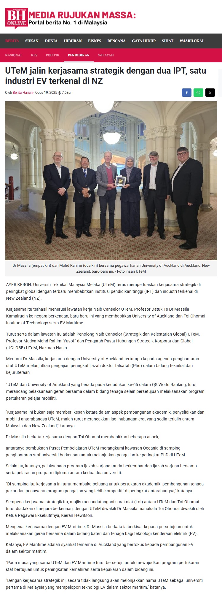 408 UTeM jalin kerjasama strategik dengan dua IPT, satu industri EV terkenal di NZ