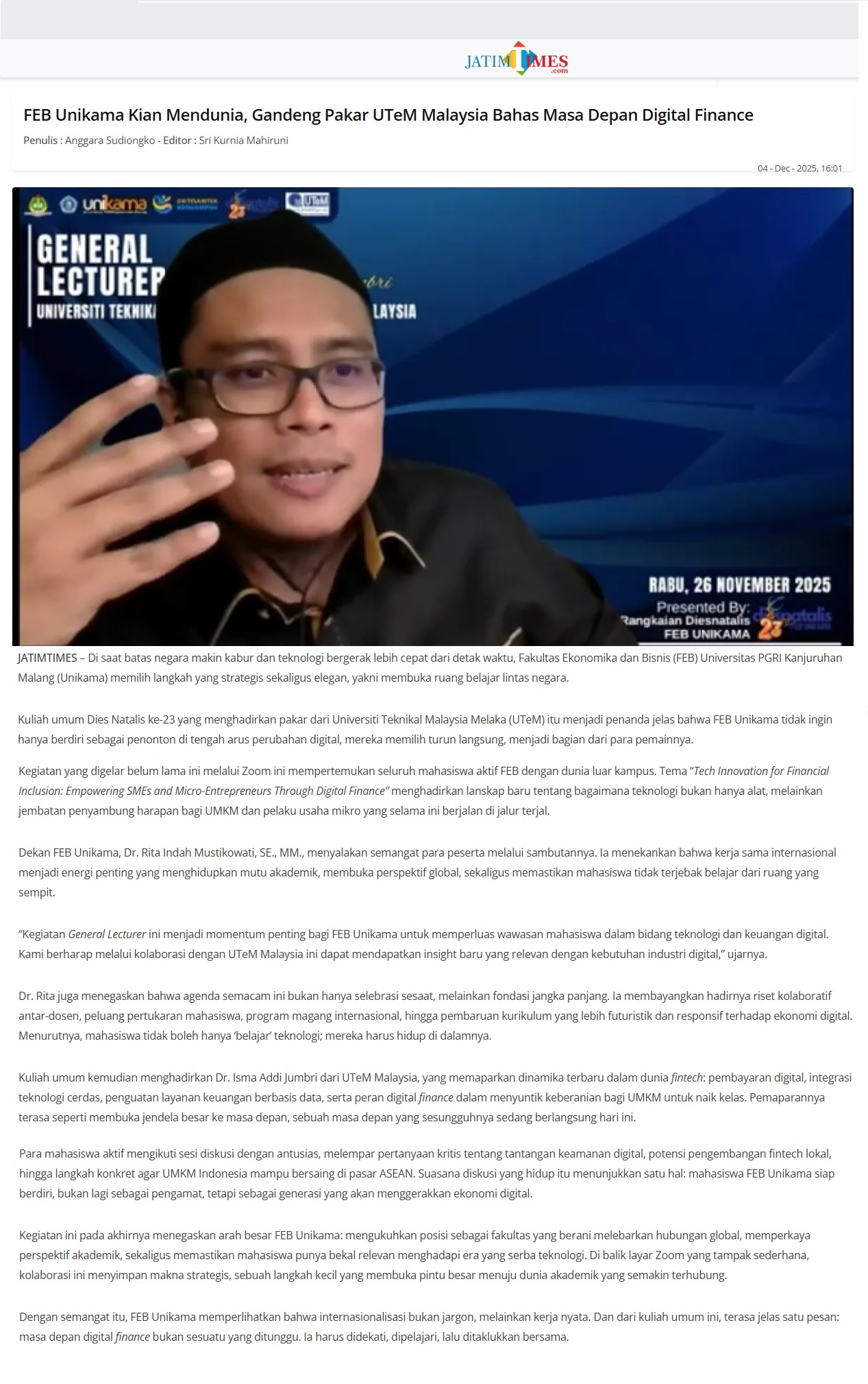 687 FEB Unikama Kian Mendunia Gandeng Pakar UTeM Malaysia Bahas Masa Depan Digital Finance