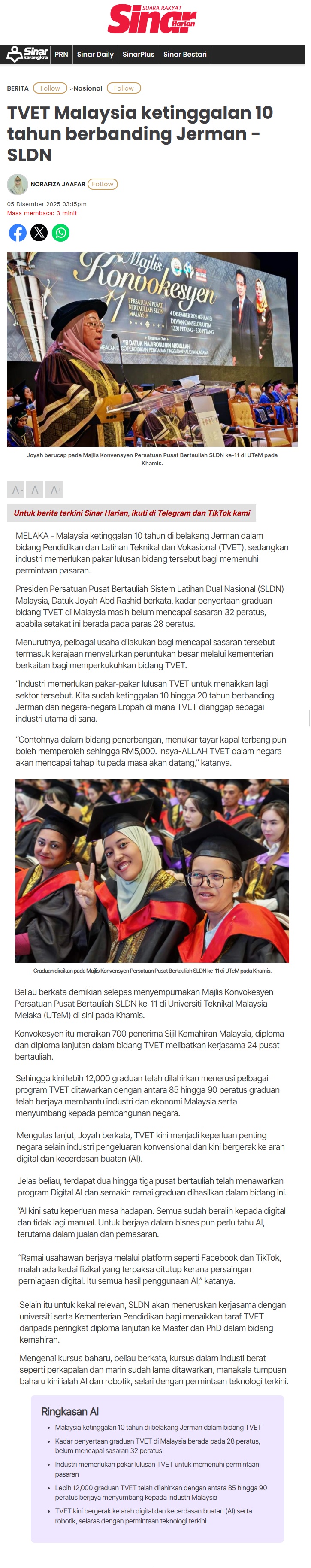 694 TVET Malaysia ketinggalan 10 tahun berbanding Jerman - Sinar Harian