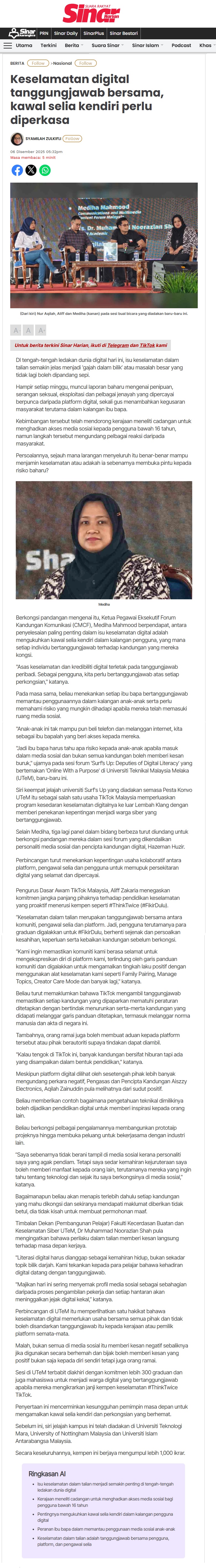 697 Keselamatan digital tanggungjawab bersama, kawal selia kendiri perlu diperkasa - Sinar Harian