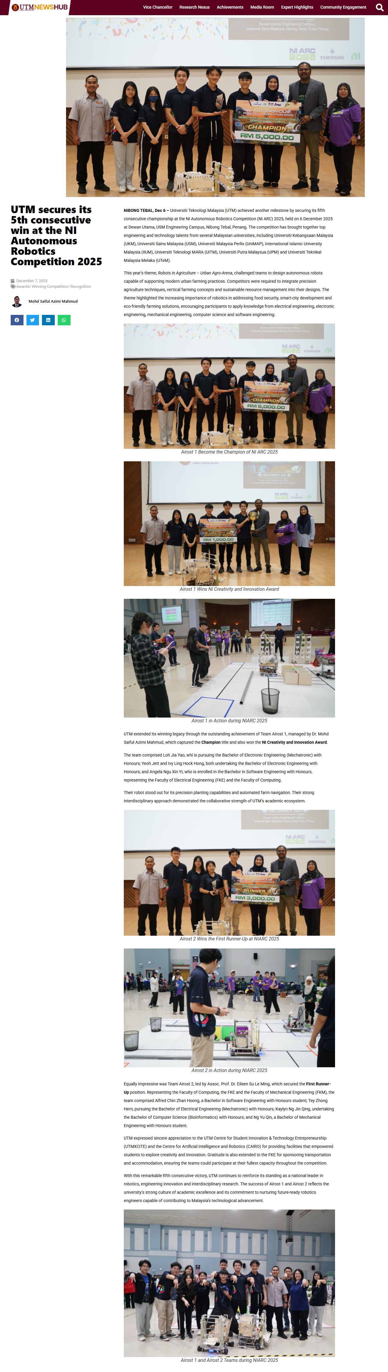 699 UTM secures its 5th consecutive win at the NI Autonomous Robotics Competition 2025 – UTM NewsHub