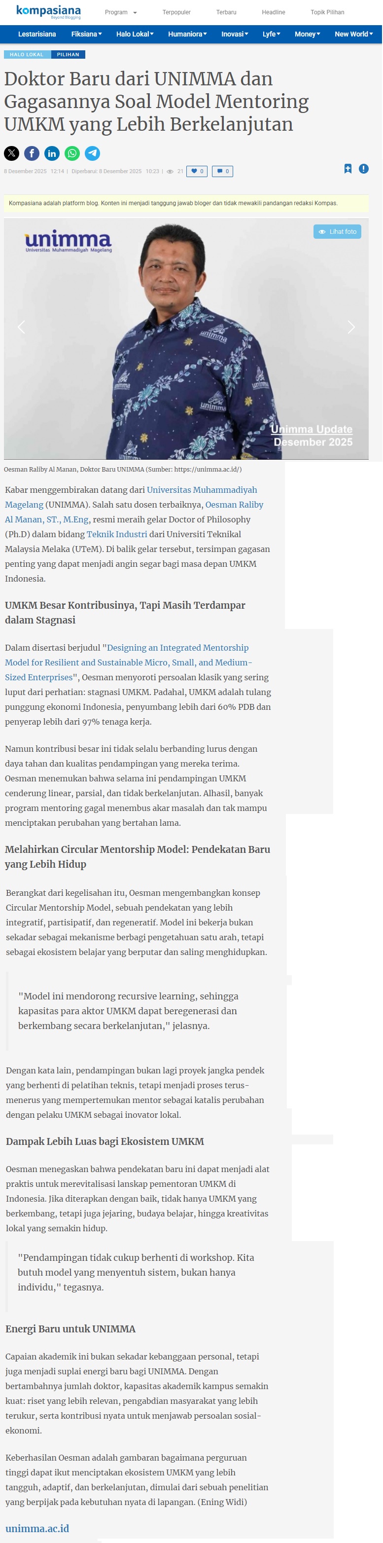 700 Doktor Baru dari UNIMMA dan Gagasannya Soal Model Mentoring UMKM yang Lebih Berkelanjutan Halaman 1 - Kompasianacom