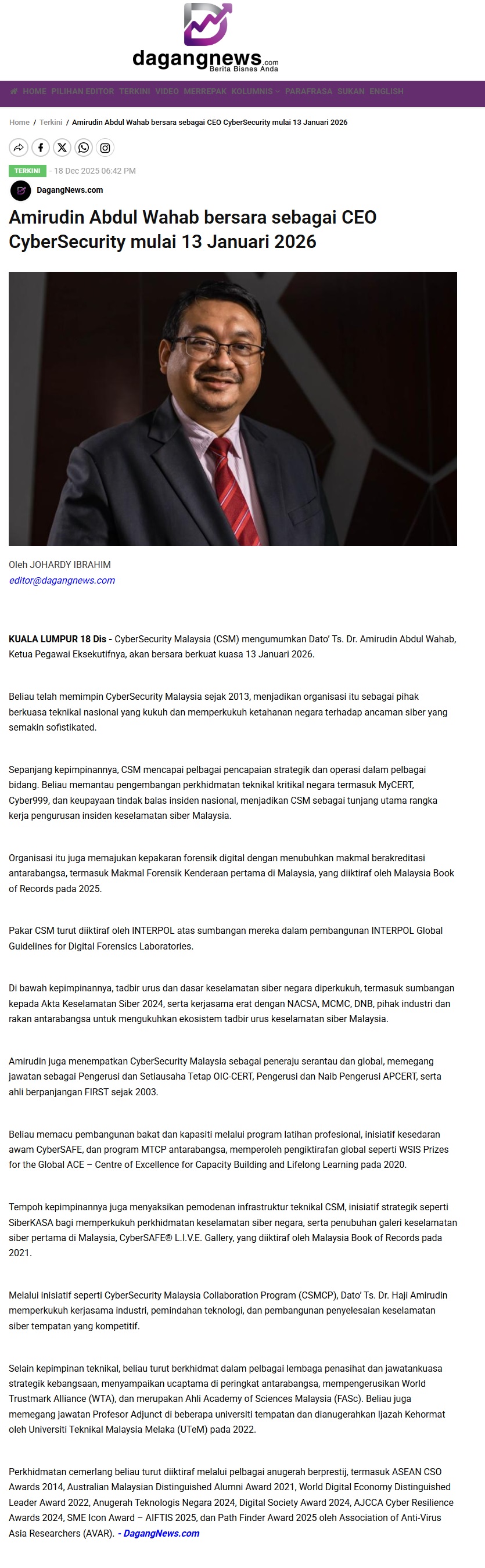 724 Amirudin Abdul Wahab bersara sebagai CEO CyberSecurity mulai 13 Januari 2026 _ DagangNews - Berita Bisnes Anda