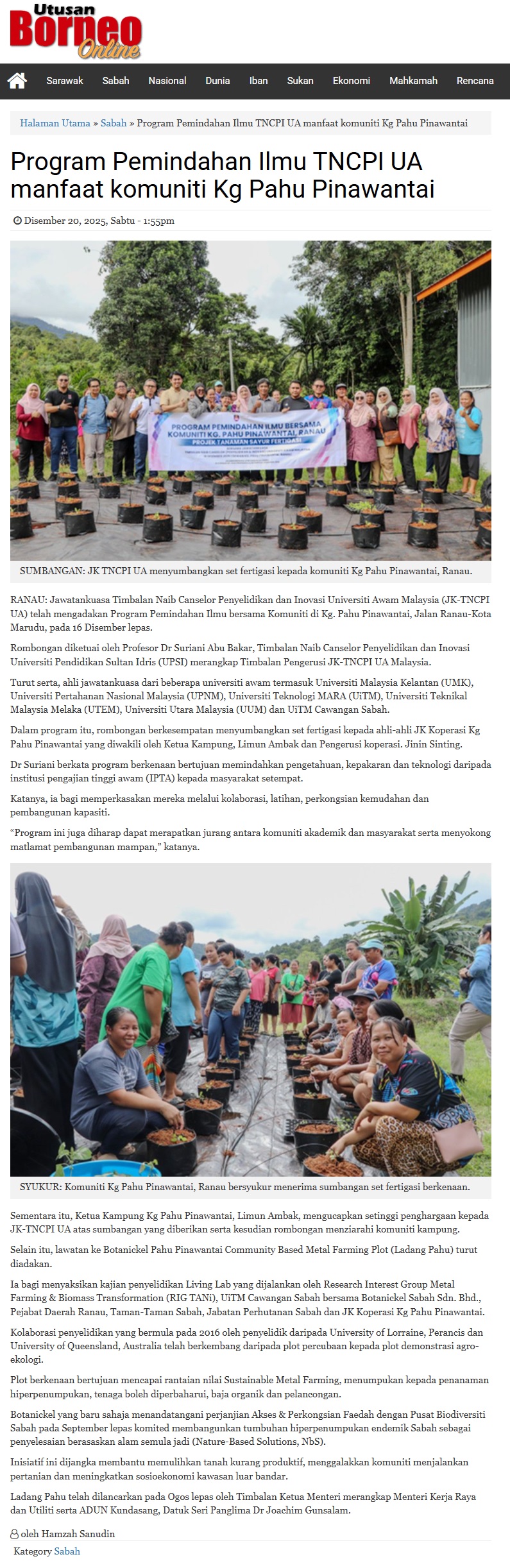 727 Program Pemindahan Ilmu TNCPI UA manfaat komuniti Kg Pahu Pinawantai _ Utusan Borneo Online