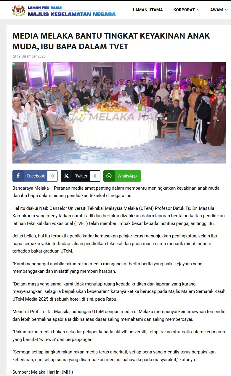 730 MEDIA MELAKA BANTU TINGKAT KEYAKINAN ANAK MUDA, IBU BAPA DALAM TVET - Laman Web MKN