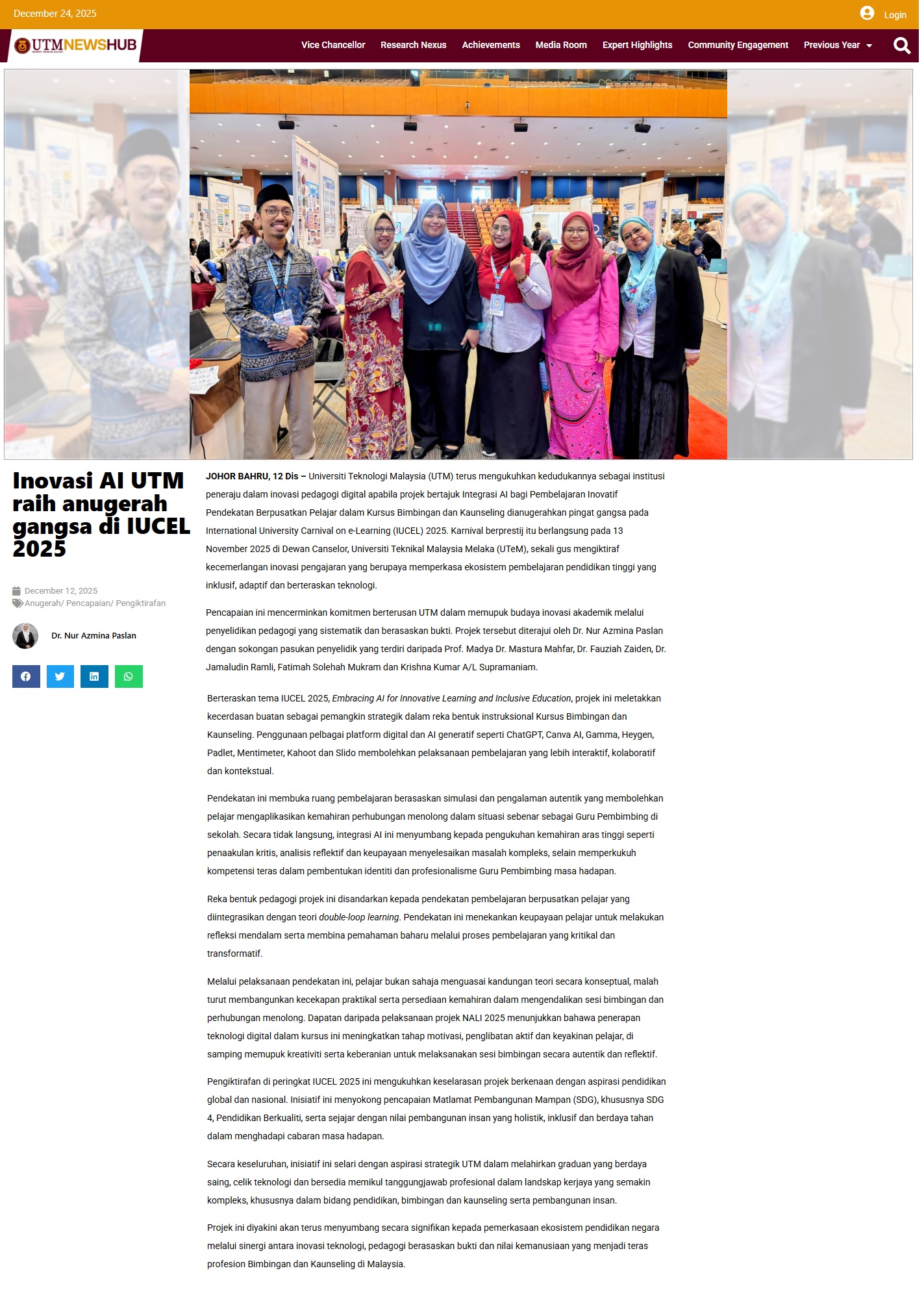 740 Inovasi AI UTM raih anugerah gangsa di IUCEL 2025 – UTM NewsHub