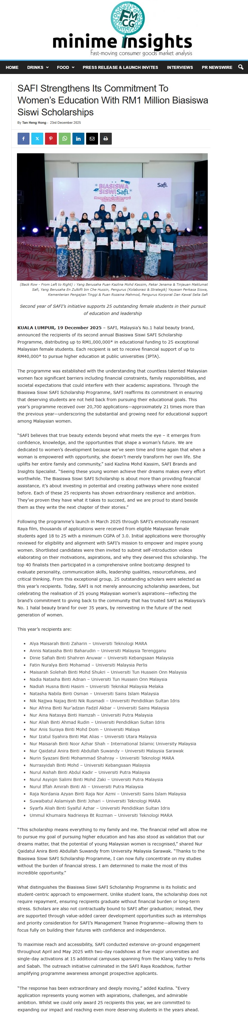 745 SAFI Strengthens Its Commitment To Women’s Education With RM1 Million Biasiswa Siswi Scholarships - Mini Me Insights