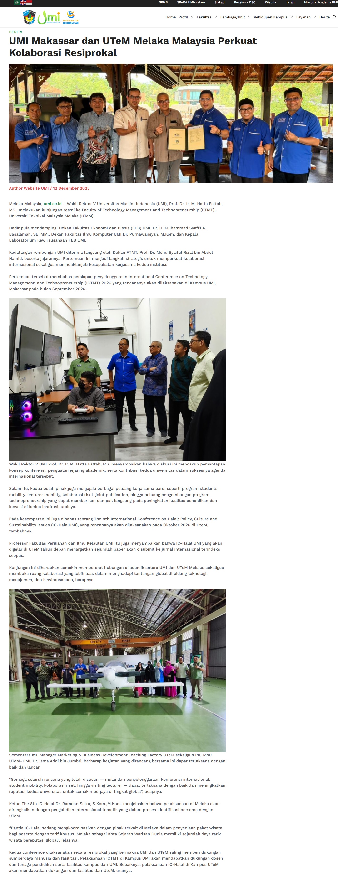 747 UMI Makassar dan UTeM Melaka Malaysia Perkuat Kolaborasi Resiprokal - Official Website