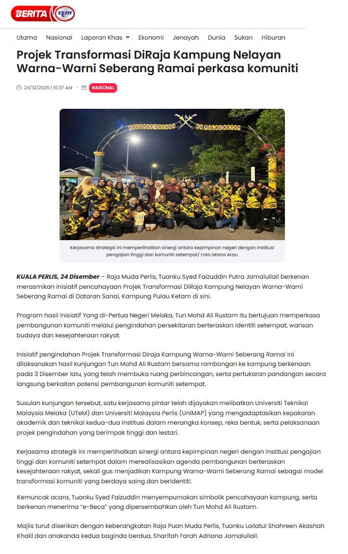 748 Projek Transformasi DiRaja Kampung Nelayan Warna-Warni Seberang Ramai perkasa komuniti - Portal Berita RTM