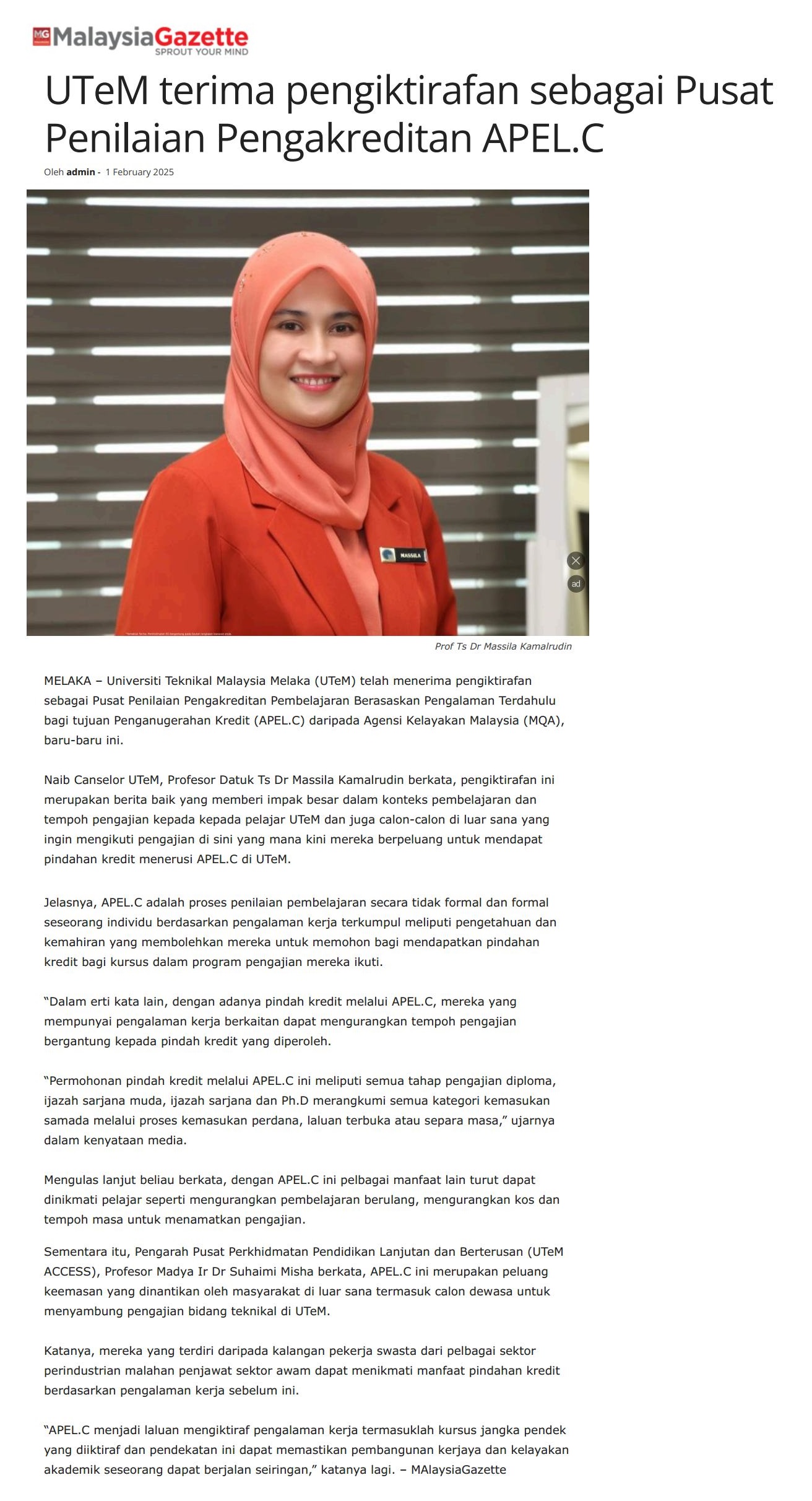 46 UTeM terima pengiktirafan sebagai Pusat Penilaian Pengakreditan APEL.C 