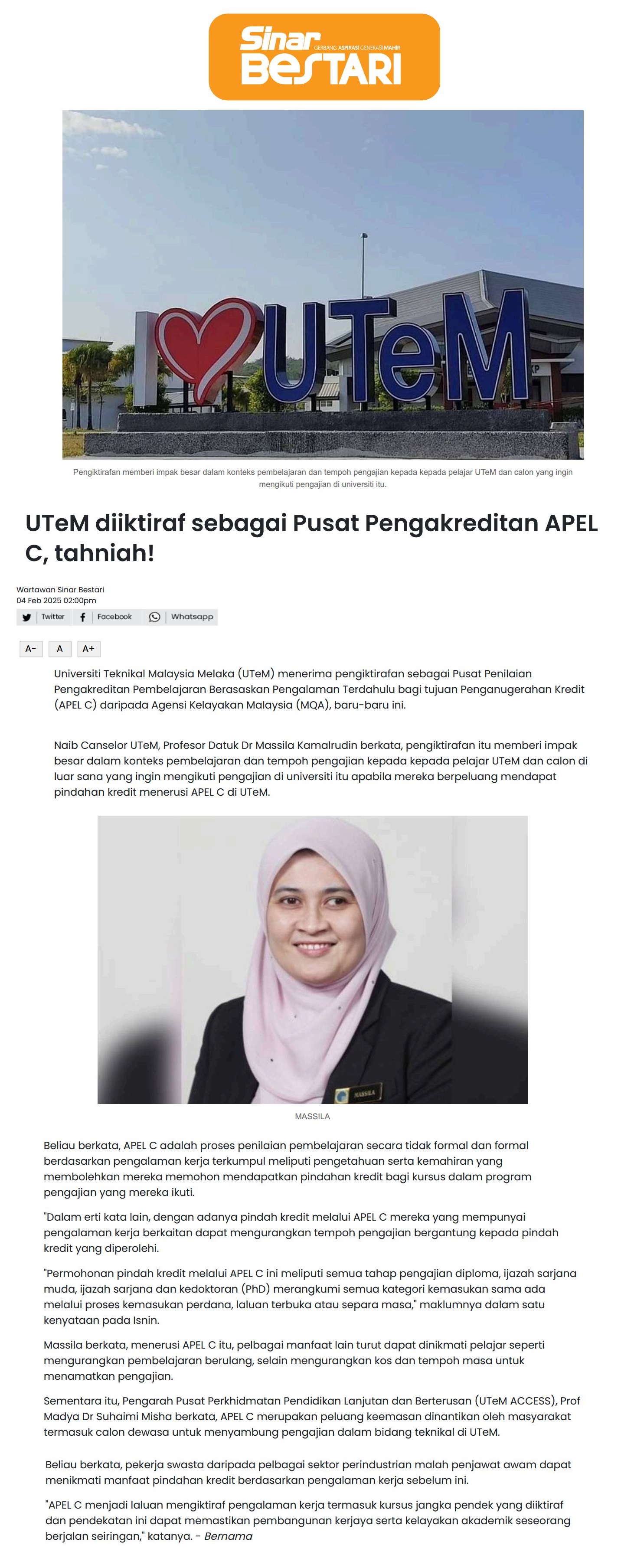 47 UTeM diiktiraf sebagai Pusat Pengakreditan APEL C, tahniah! 