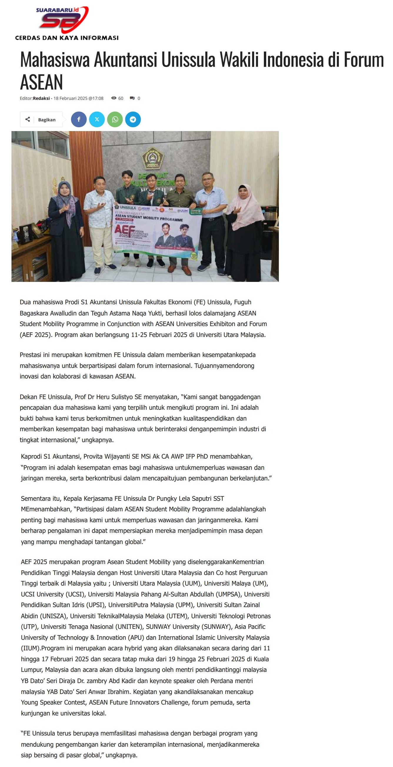 64 Mahasiswa Akuntansi Unissula Wakili Indonesia di Forum ASEAN 