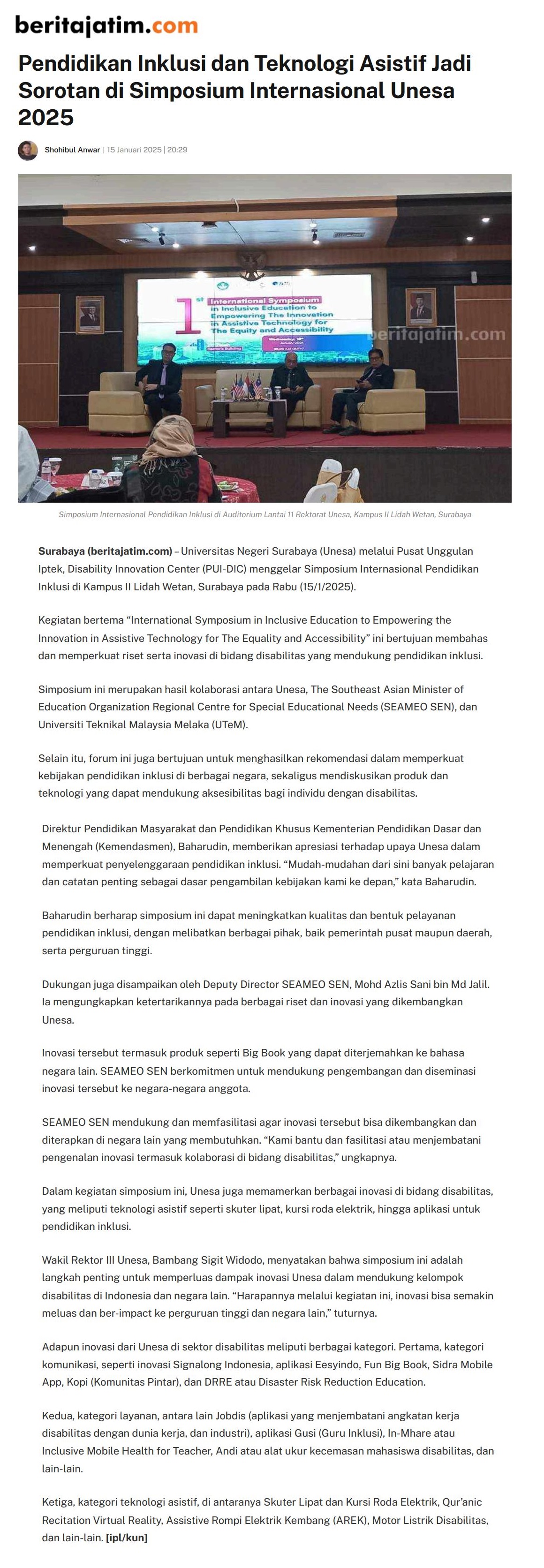 32 Pendidikan Inklusi dan Teknologi Asistif Jadi Sorotan di Simposium Internasional Unesa 2025